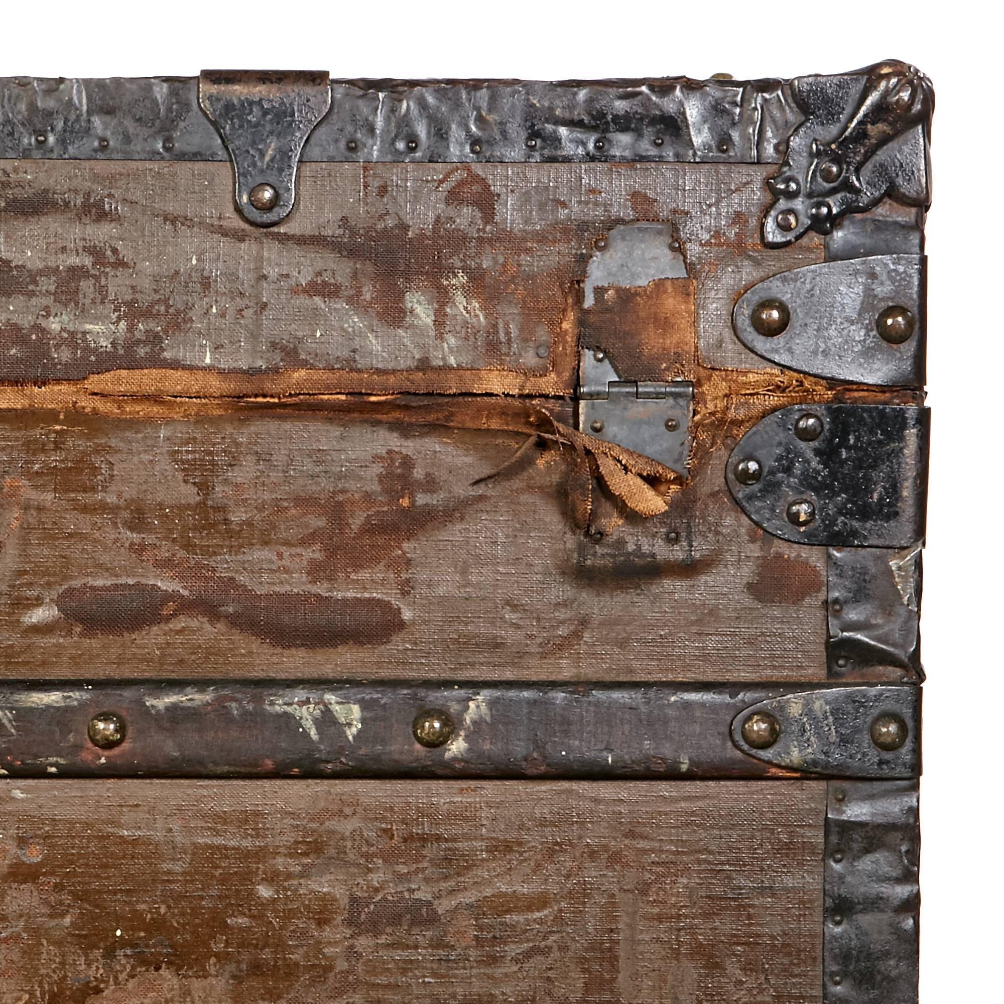 Early Louis Vuitton Wood Strap-Bound and Iron-Mounted Steamer Trunk In Good Condition In Amherst, NH
