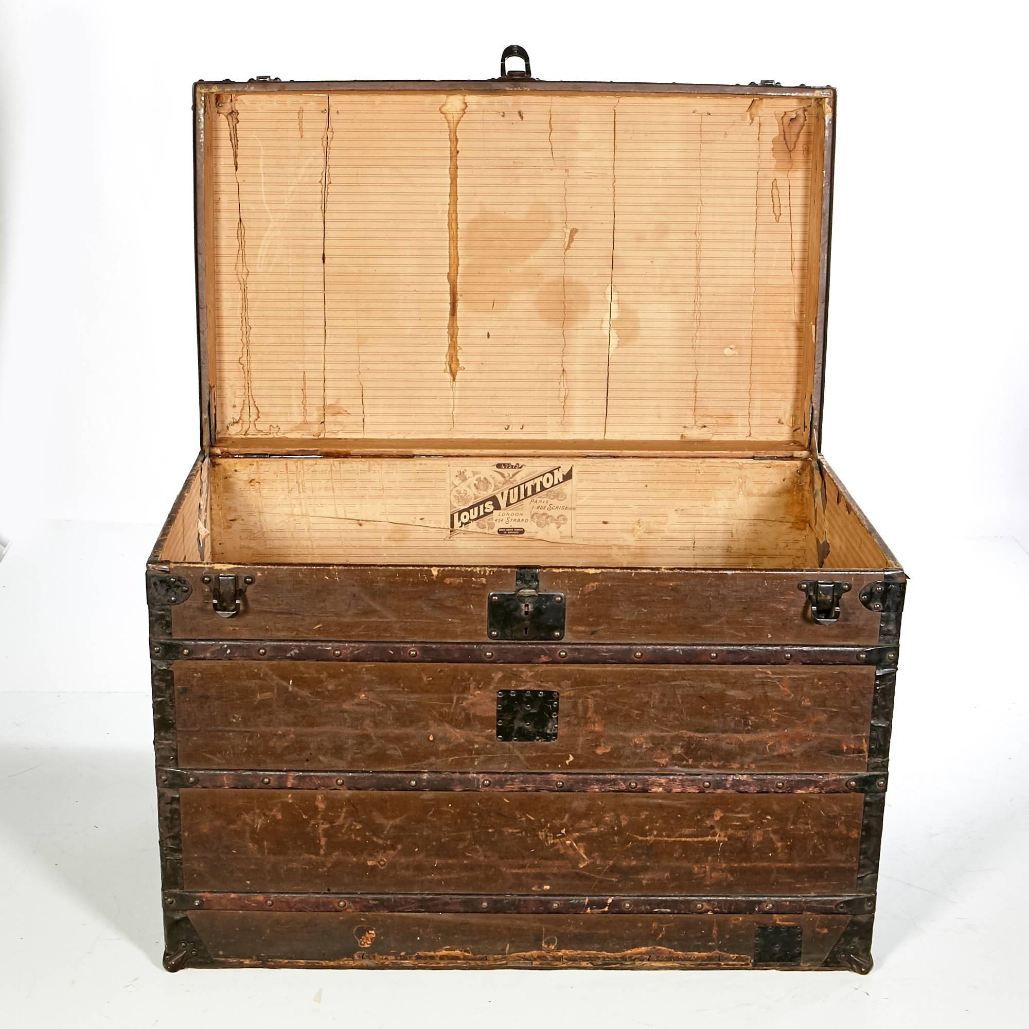Metal Early Louis Vuitton Wood Strap-Bound and Iron-Mounted Steamer Trunk