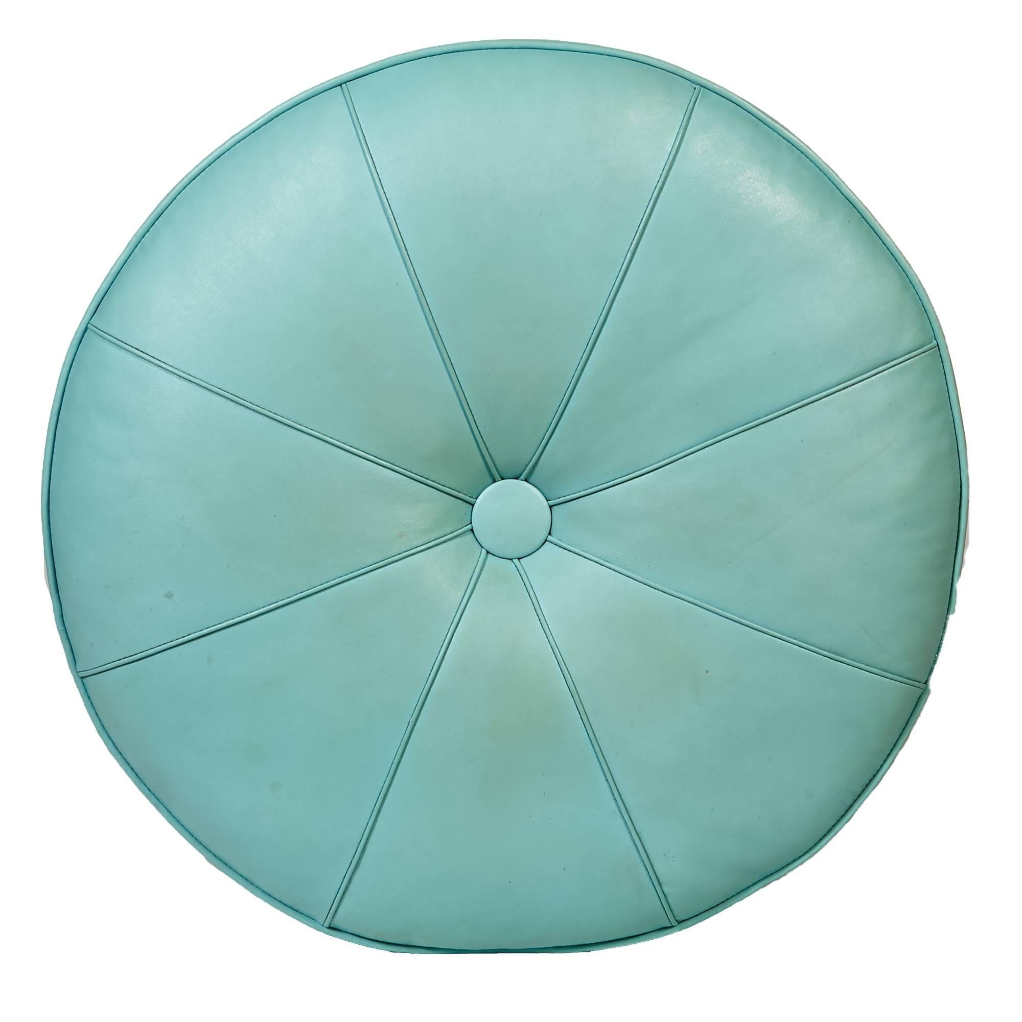 Mid-Century Modern 1960s Turquoise Over-Sized Round Pouf / Ottoman For Sale