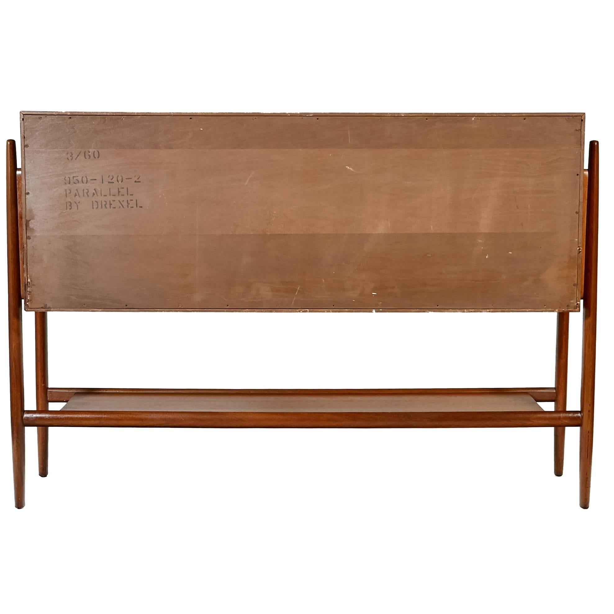 Walnut tambour door credenza designed by Barney Flagg for the Drexel Furniture 