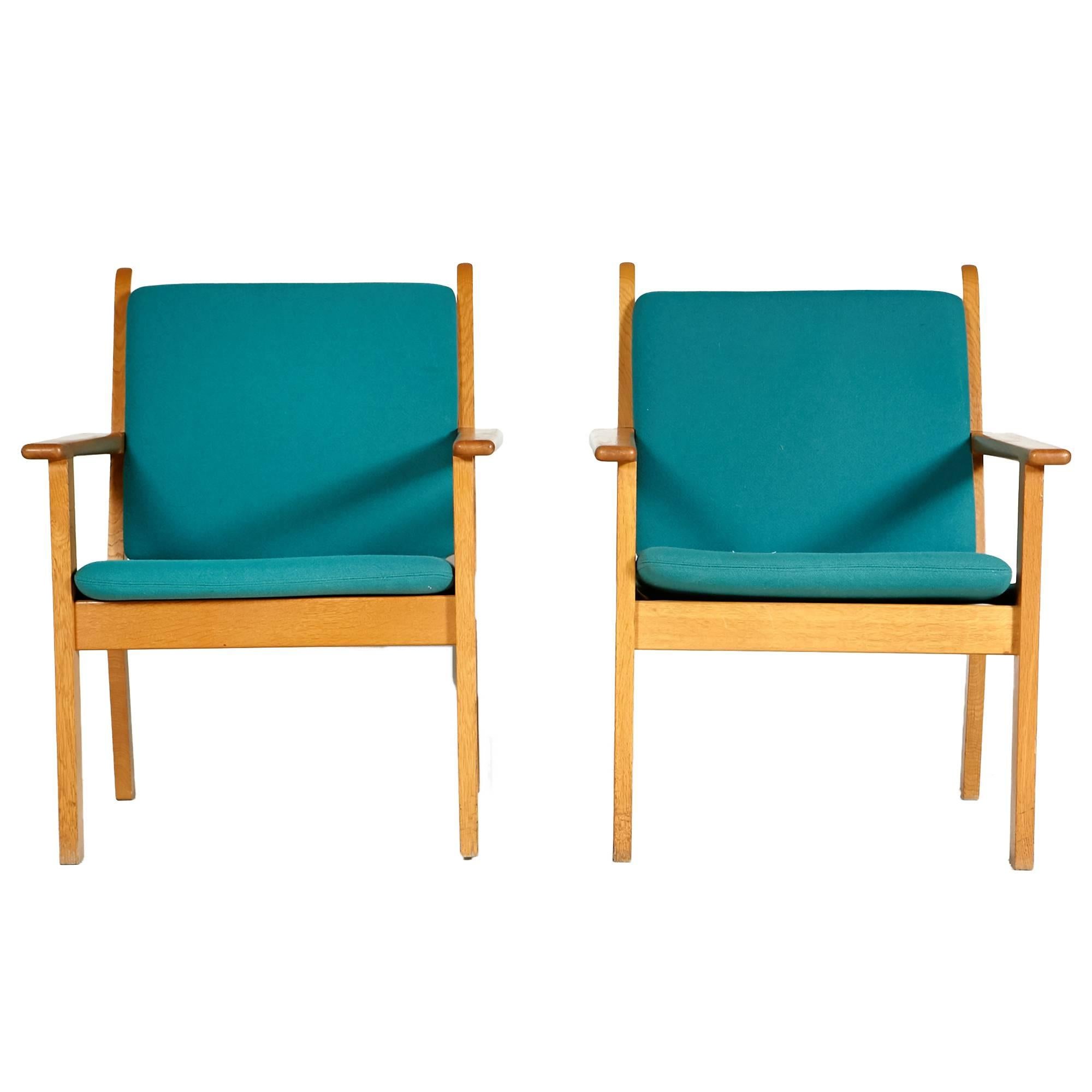 Danish Hans J. Wegner Oak Lounge Chairs by GETAMA, Pair