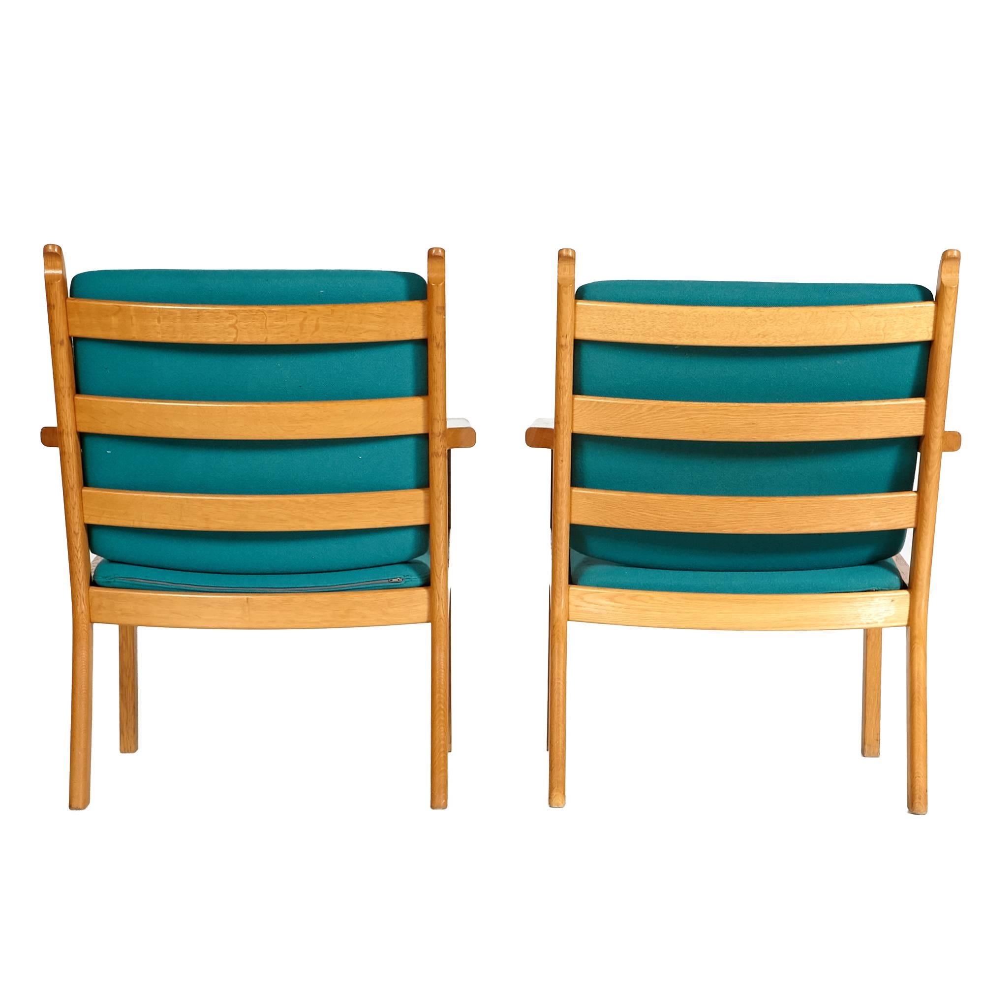 Fabric Hans J. Wegner Oak Lounge Chairs by GETAMA, Pair