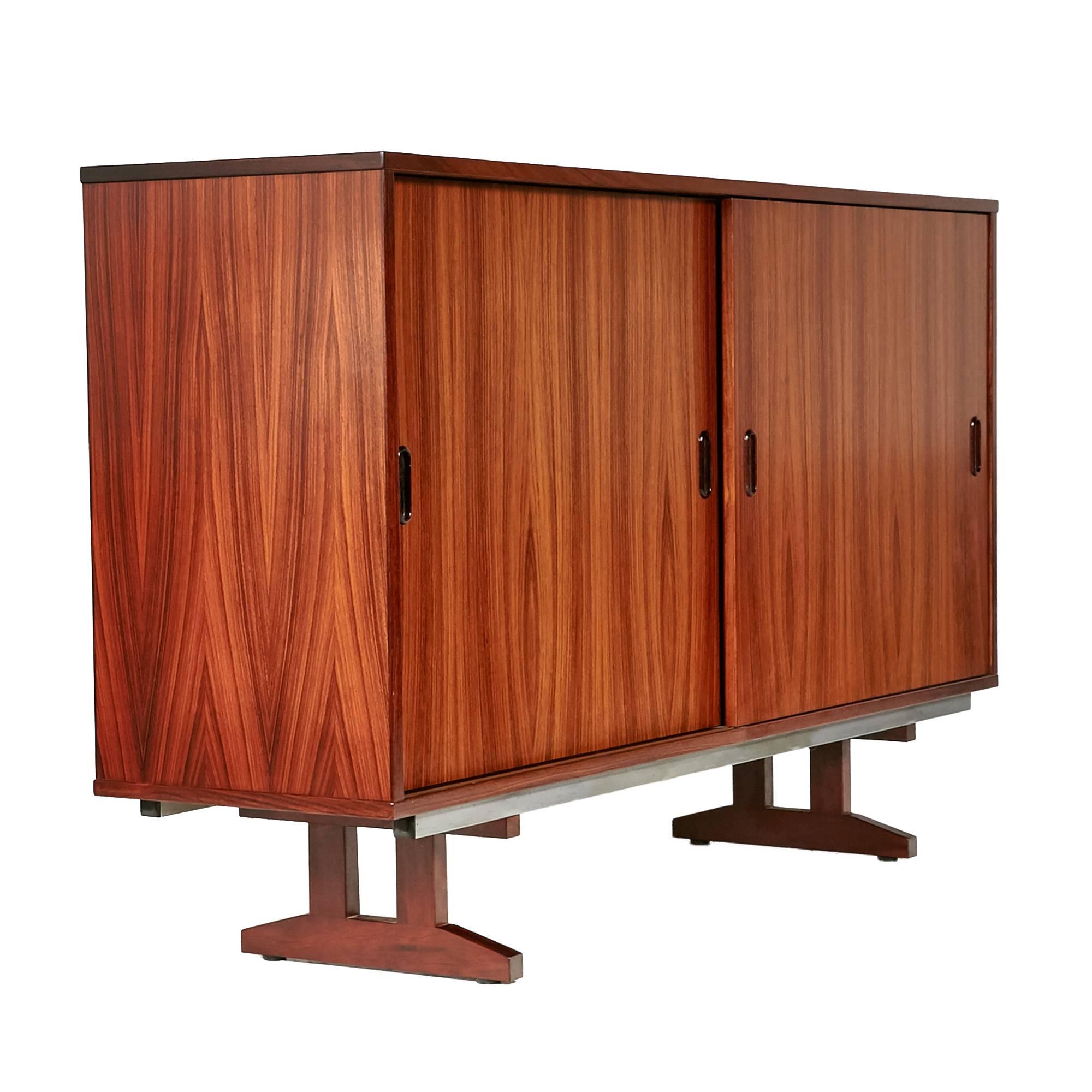 1960s Brazilian Rosewood Sliding Door Office Cabinet, Denmark In Excellent Condition For Sale In Amherst, NH