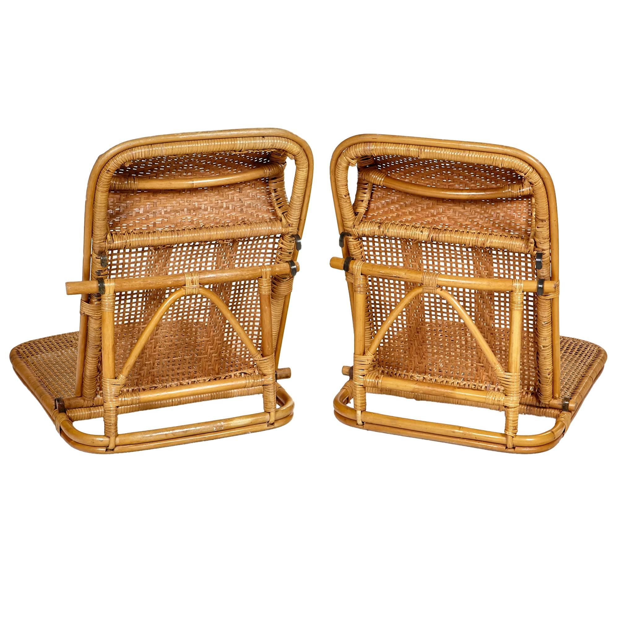 Rattan and Wicker Folding Beach Chairs, Pair 2