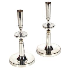 Tommi Parzinger Silver Plate Candleholders, Pair