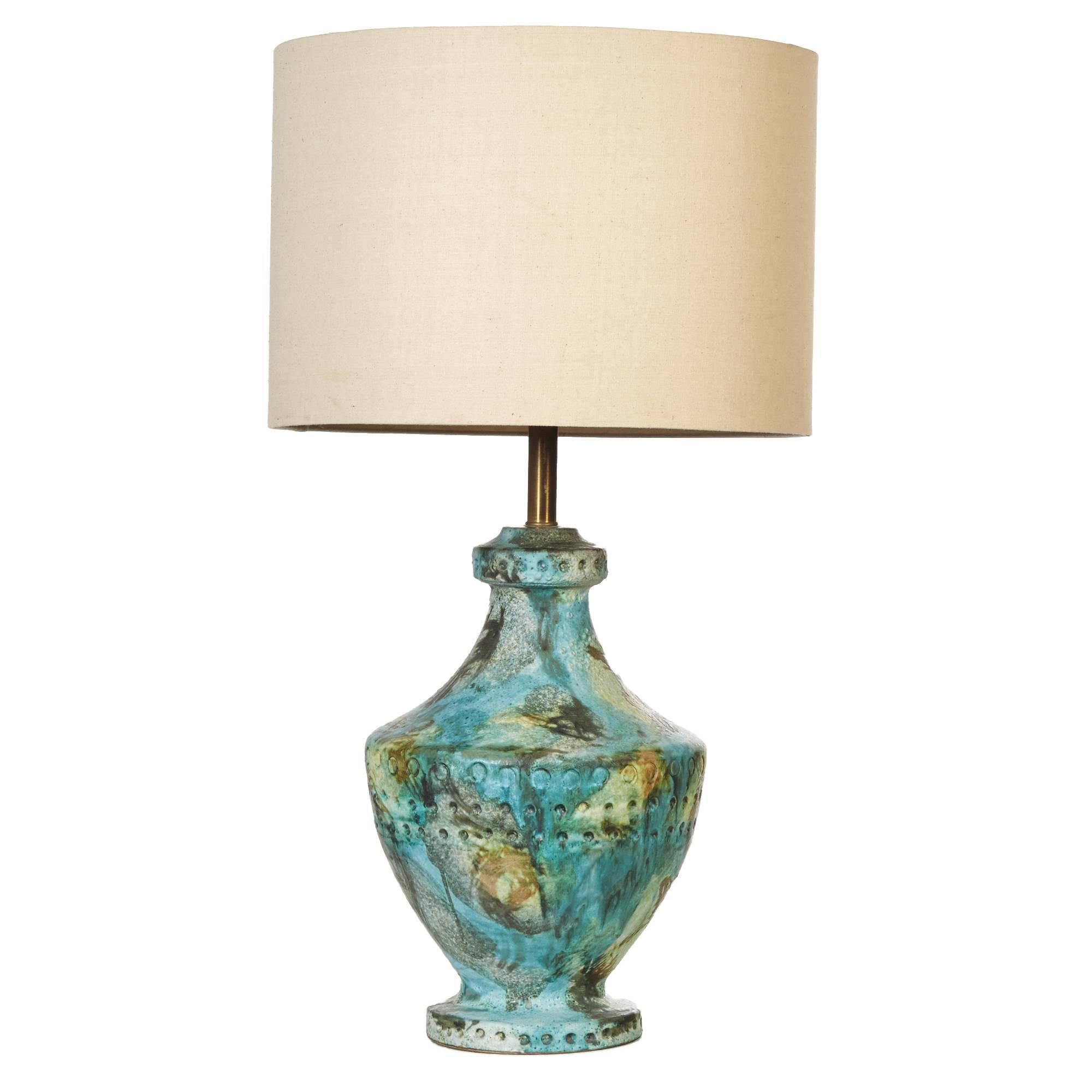Bitossi Style Volcanic Glaze Table Lamp, 1960s For Sale
