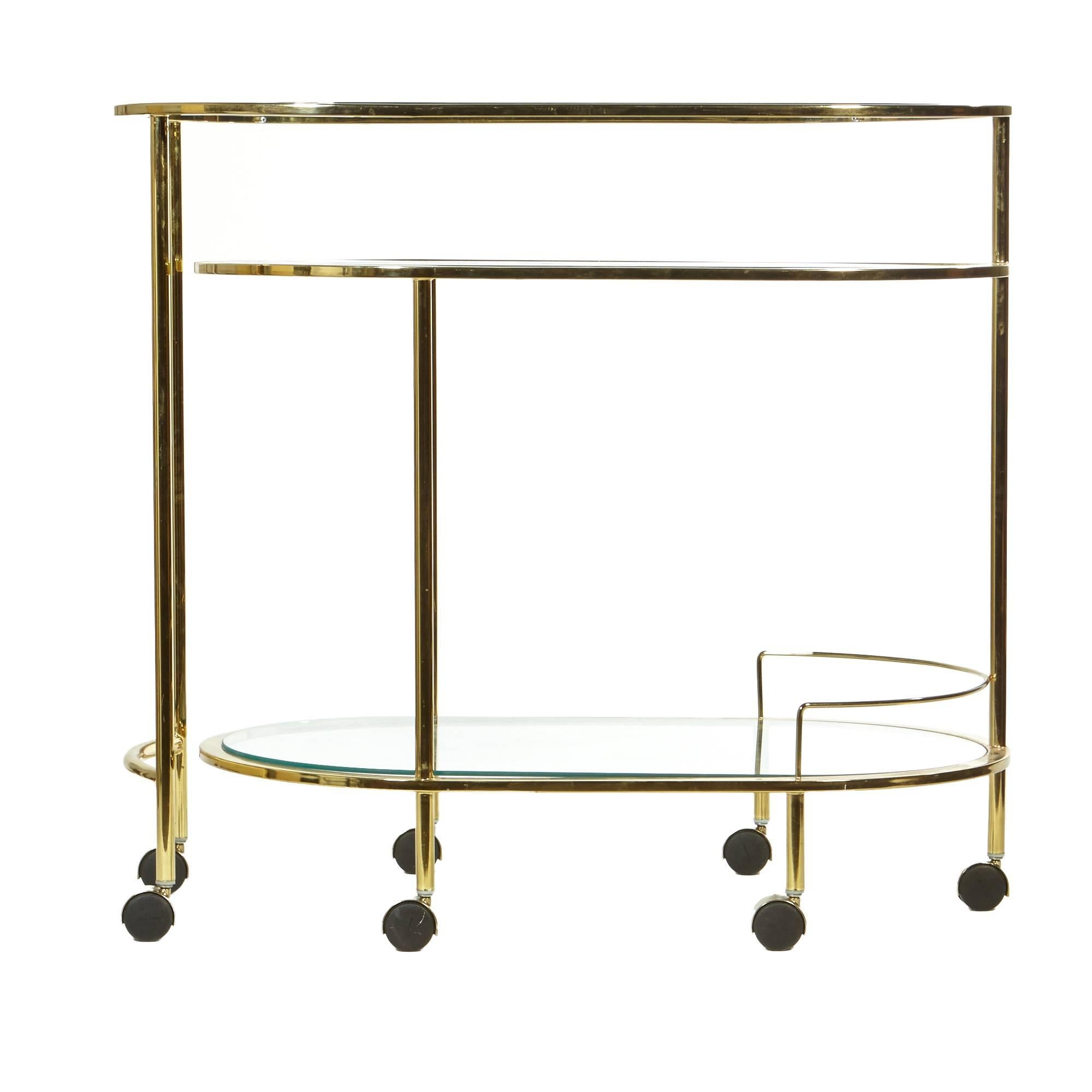 Mid-Century Modern Rolling Brass Swivel Serving Cart, 1970s