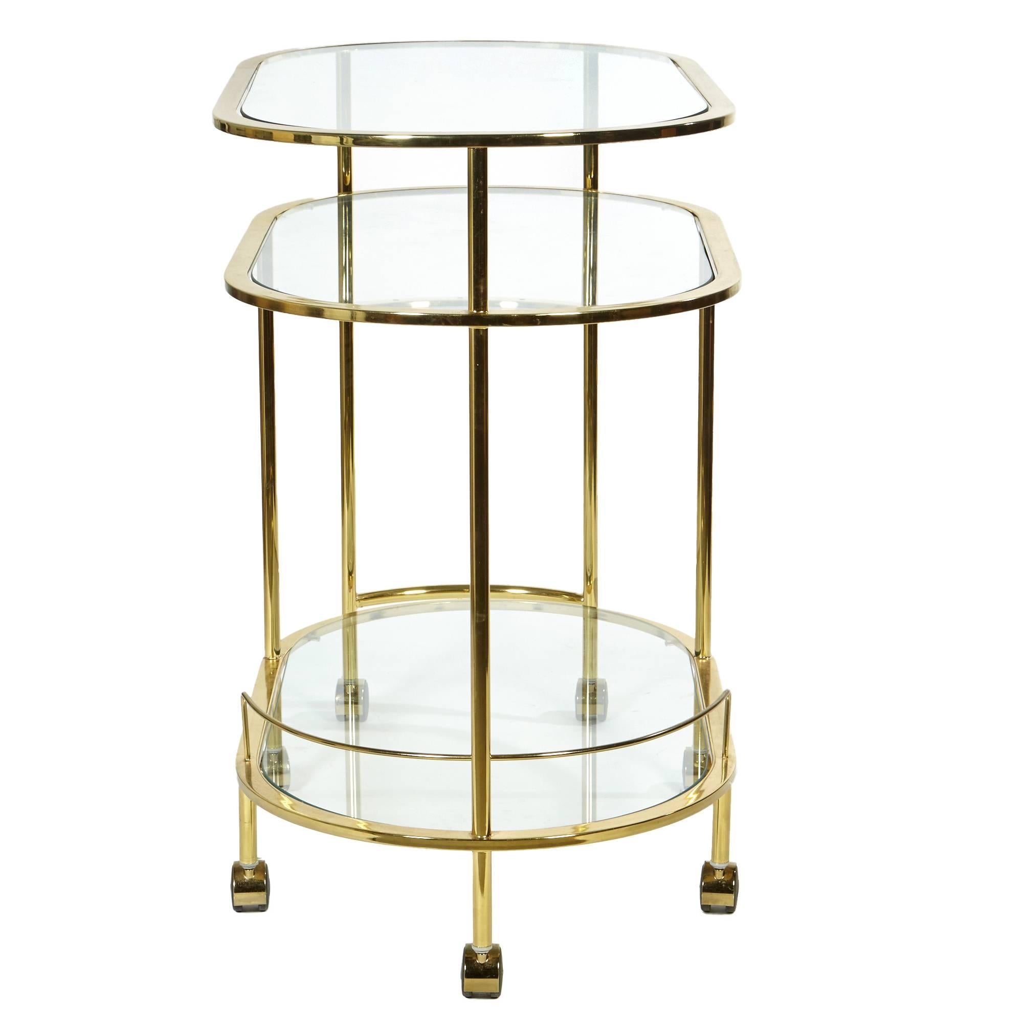 Rolling Brass Swivel Serving Cart, 1970s In Excellent Condition In Amherst, NH