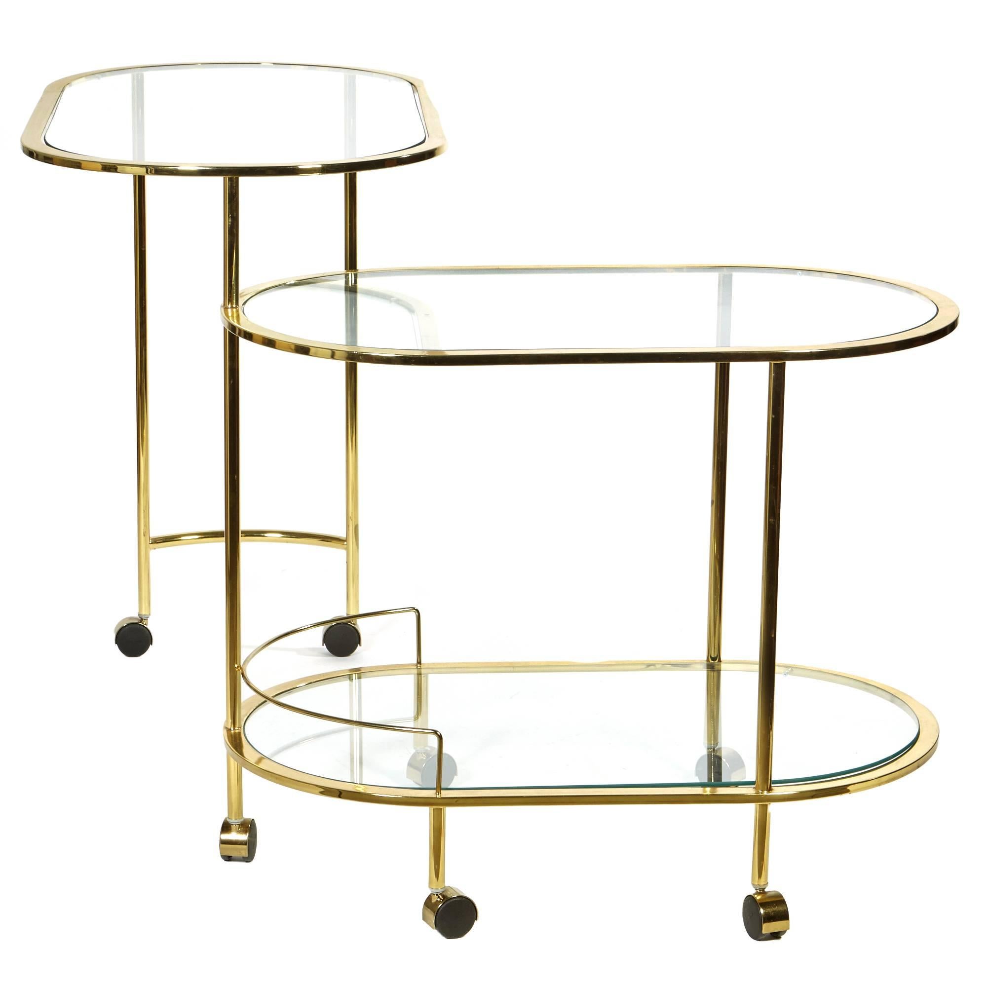 20th Century Rolling Brass Swivel Serving Cart, 1970s