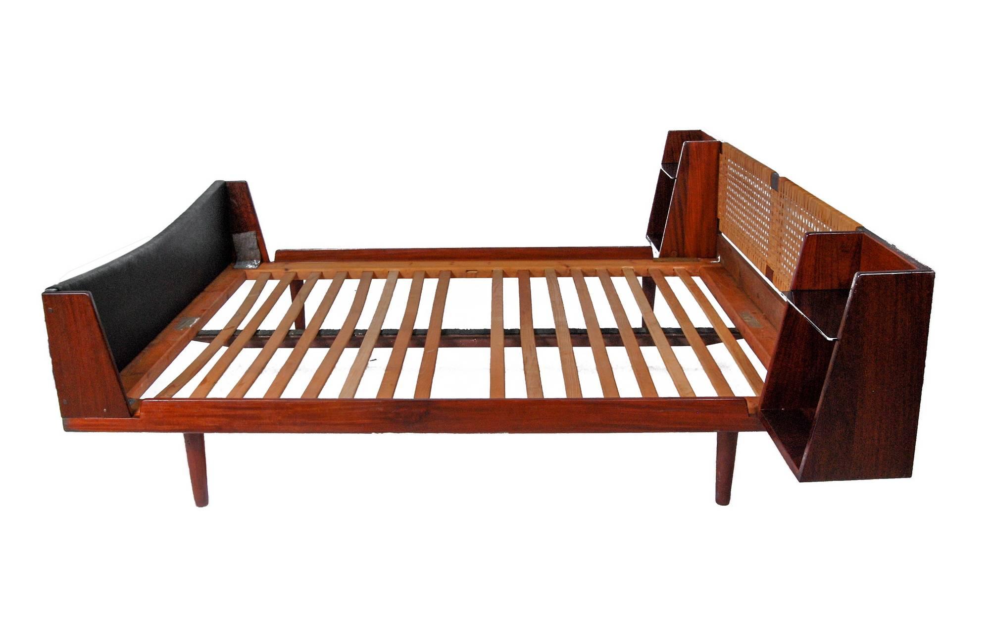 Scandinavian Modern Hans J. Wegner Teak with Cane Queen Bed with Night Tables for GETAMA, 1960s