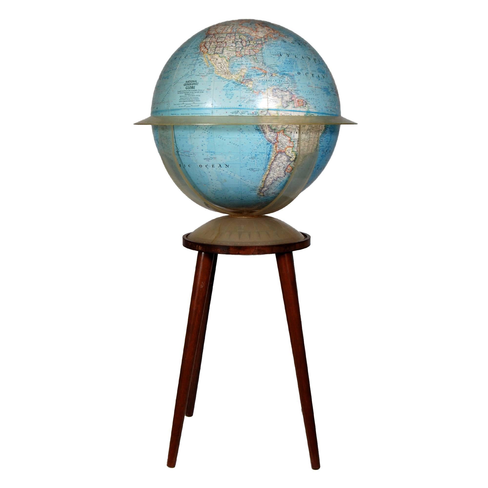 American National Geographic Floor Globe with Walnut Stand For Sale