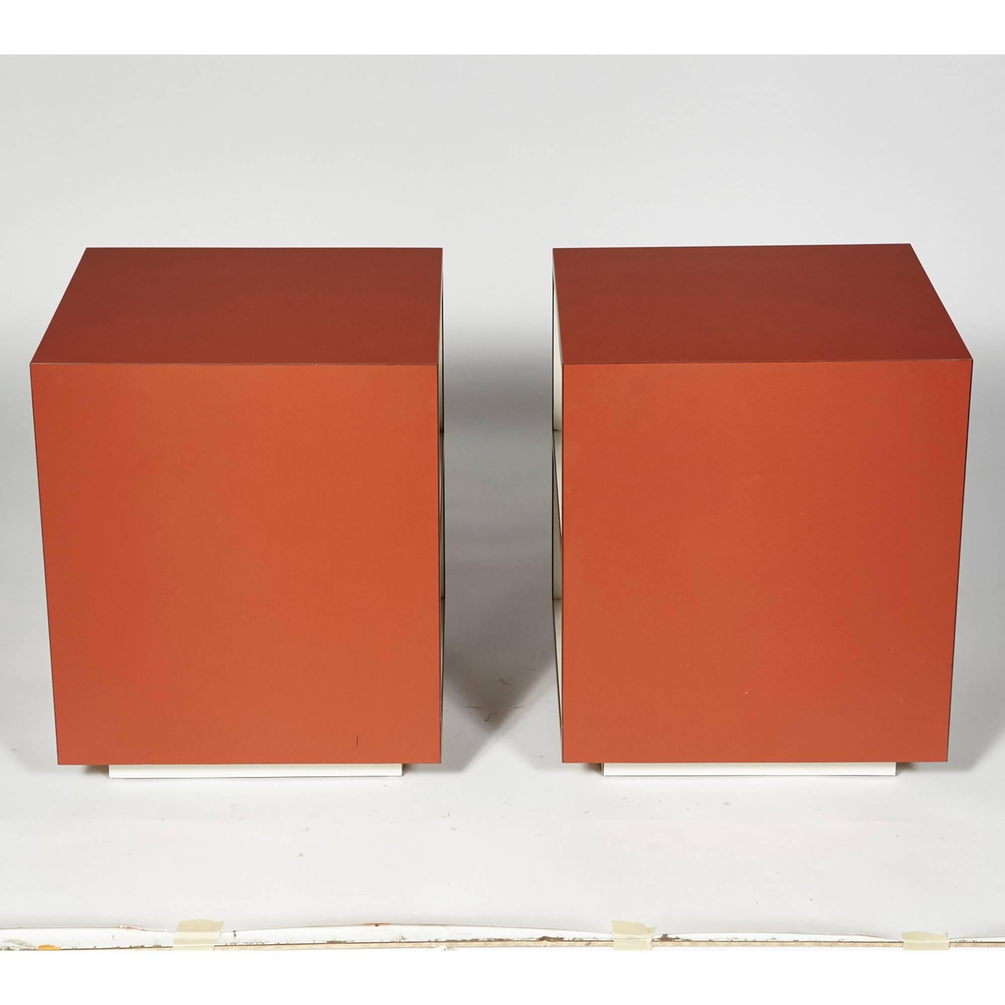 American 1970s Orange Cube Side Tables, Pair For Sale