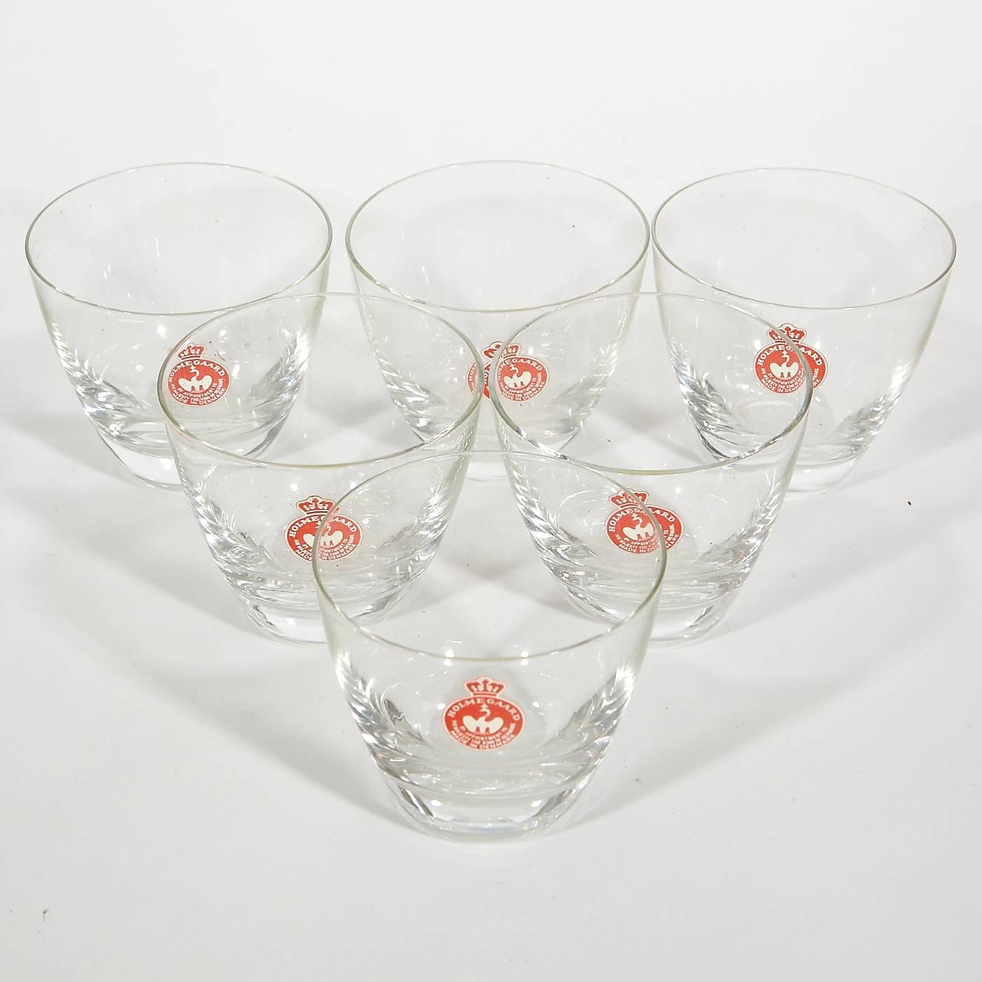 Vintage Holmegaard of Denmark, 1960s set of six glass smoked 4oz cocktail tumblers in the original box and in unused condition. The set includes the box.