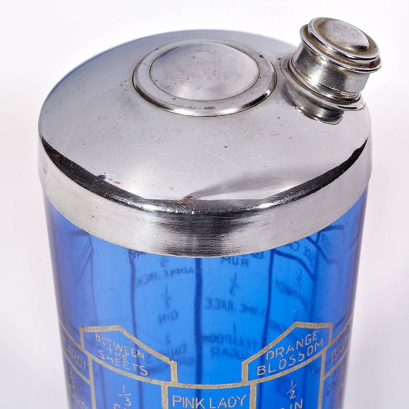 American Art Deco-Style Cobalt Recipe Cocktail Shaker