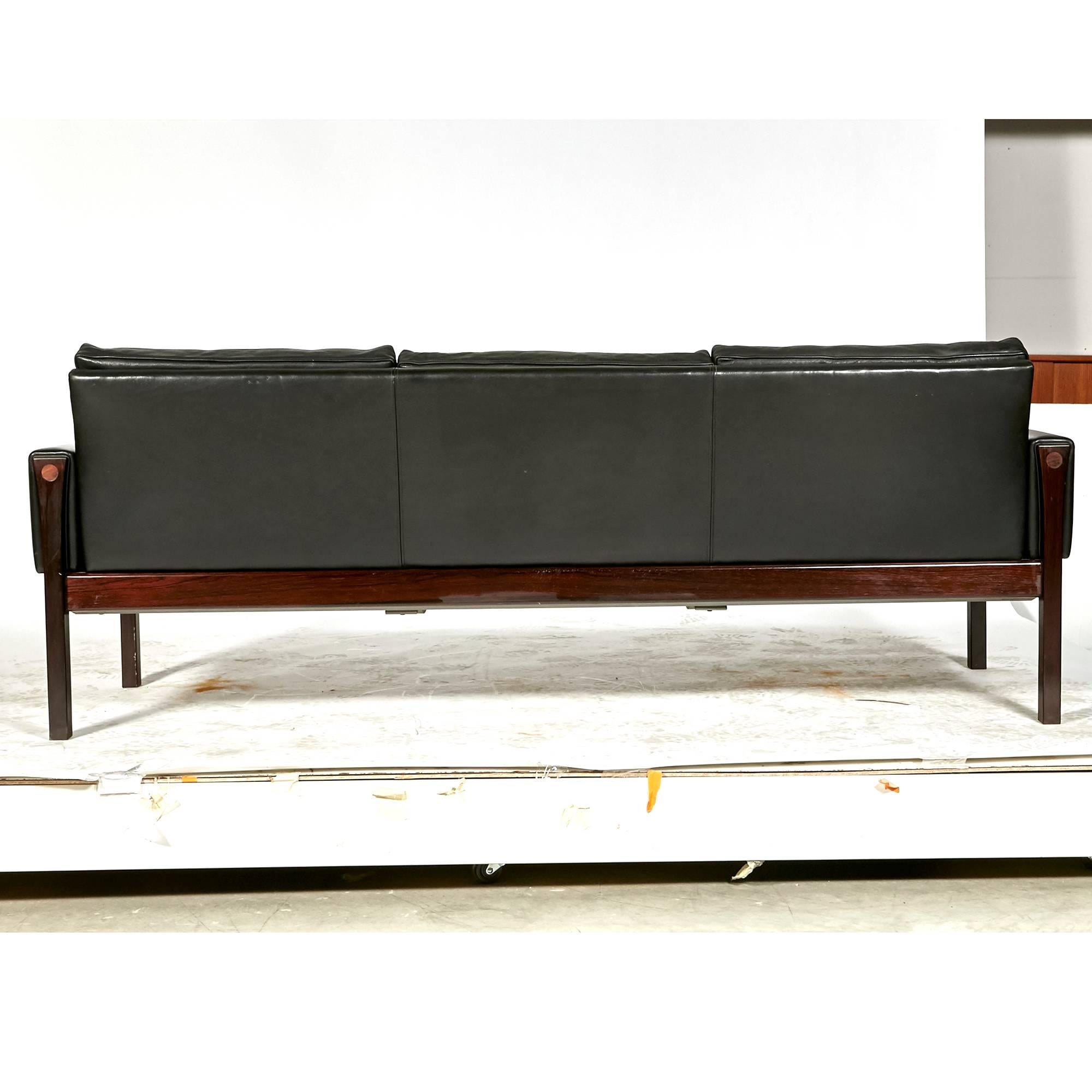 20th Century Hans J. Wegner Rosewood and Black Leather Sofa, Denmark