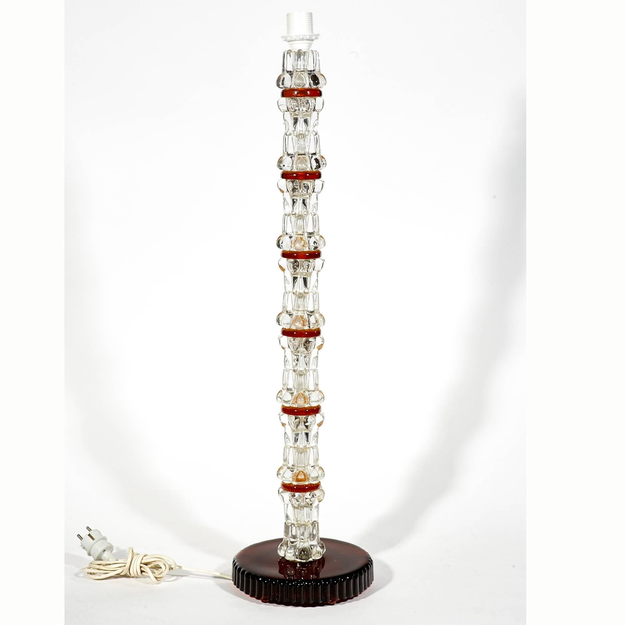 Glass Pair of Stacked Crystal Lamps by Carl Fagerlund for Orrefors of Sweden For Sale