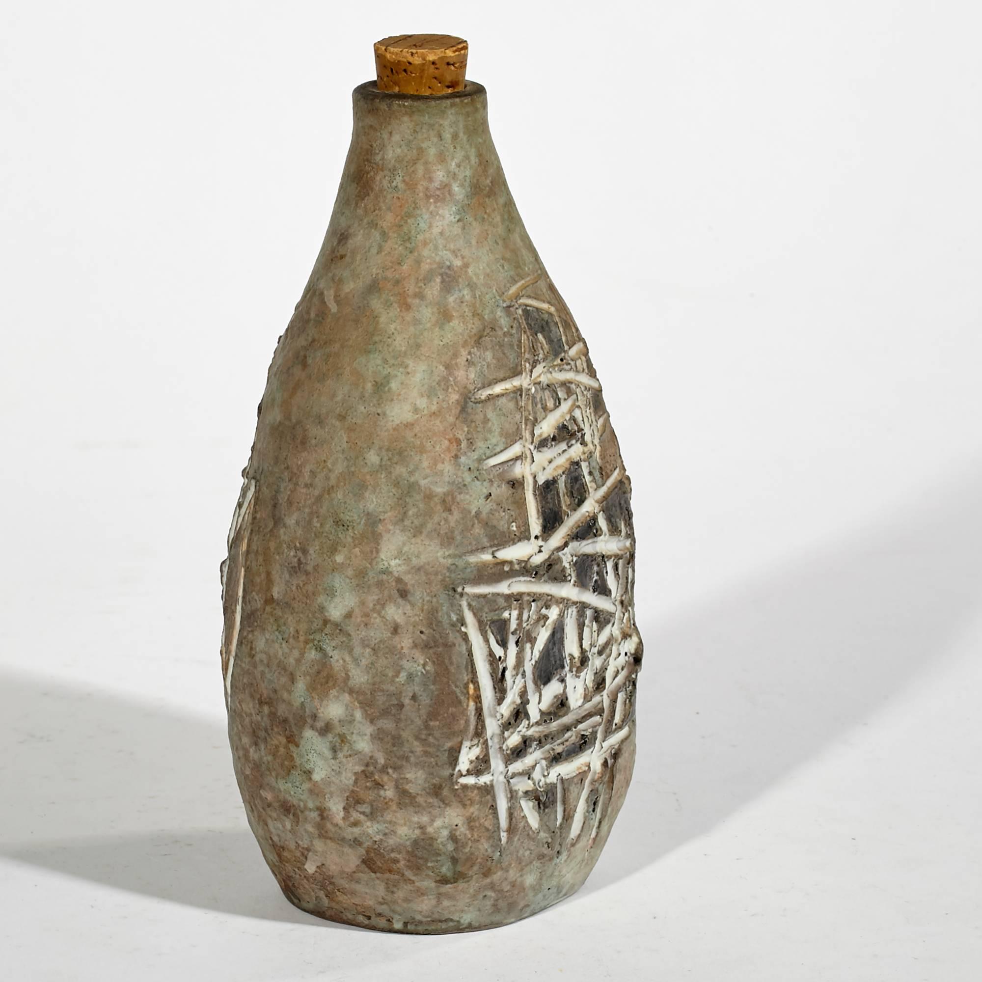 Icelandic Glit Island Iceland Incised Bottle by Ragnar Kjartansson Studio, 1960s