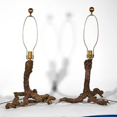 1950s Sculptural Driftwood Table Lamps, Pair