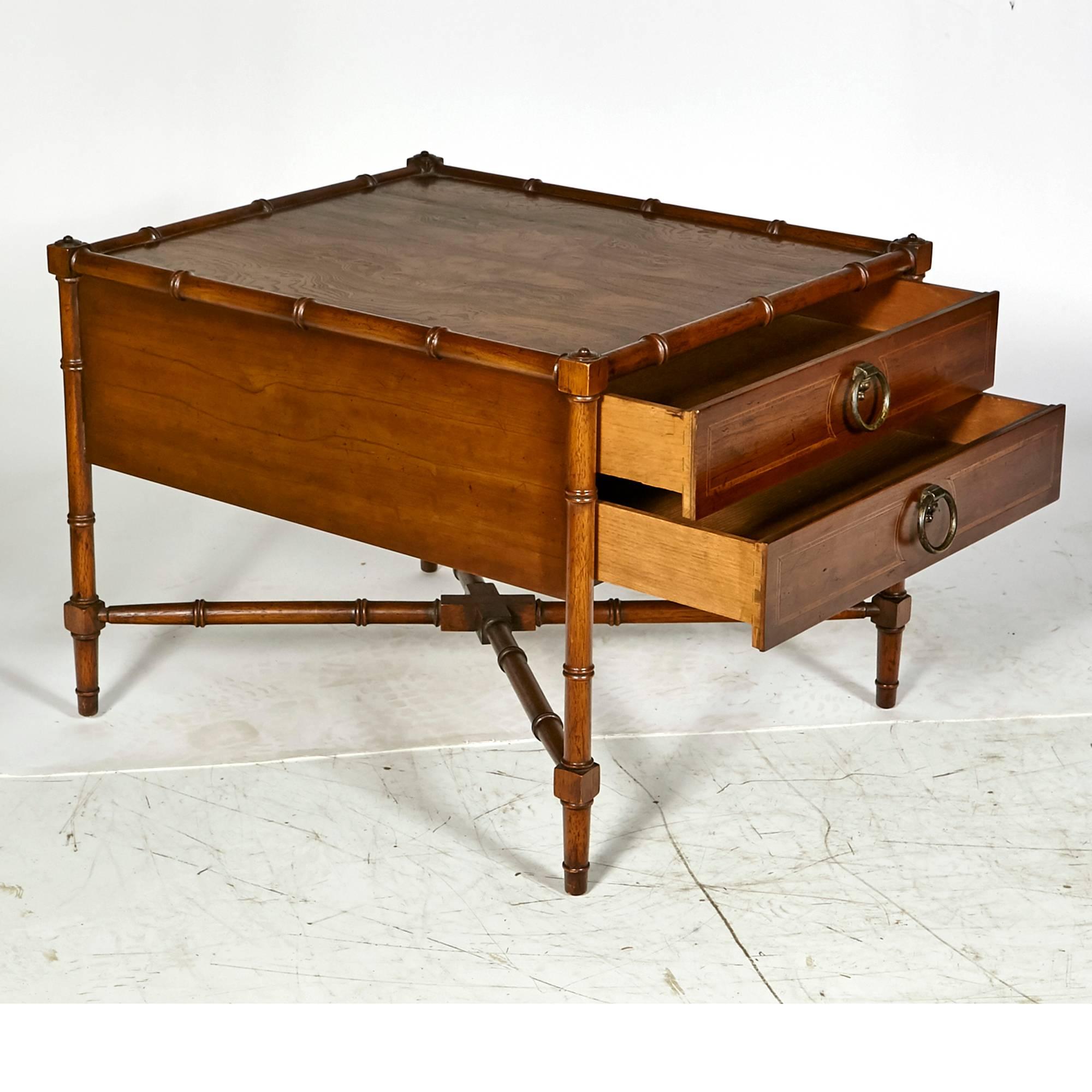 Drexel Heritage Grand Tour Faux Bamboo Side Tables, Pair In Excellent Condition In Amherst, NH