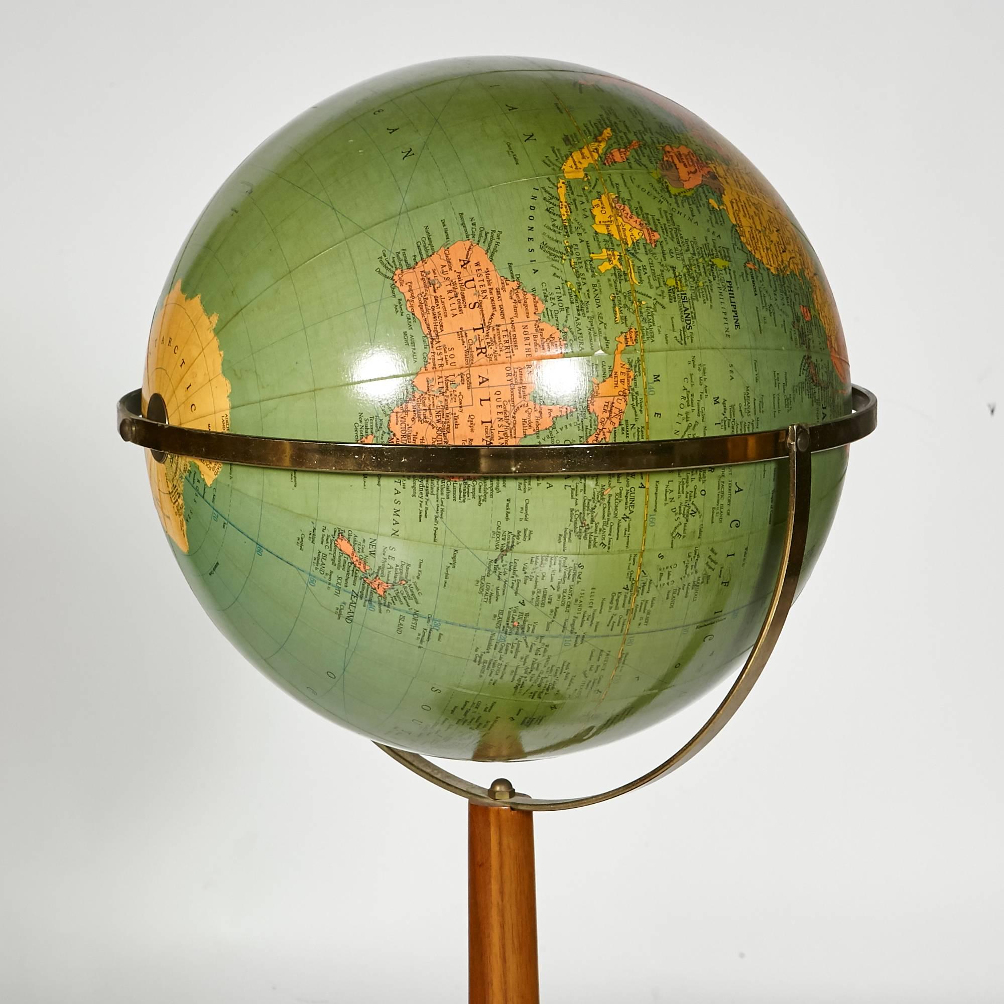 Mid-Century Modern Replogle Floor World Library Globe with a Walnut Base For Sale