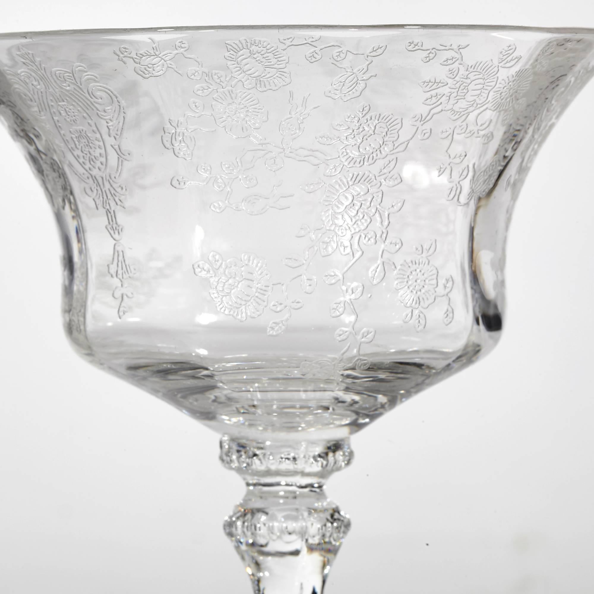 Hollywood Regency Cambridge Glass Rosepoint Coupe Stems, Set of Six