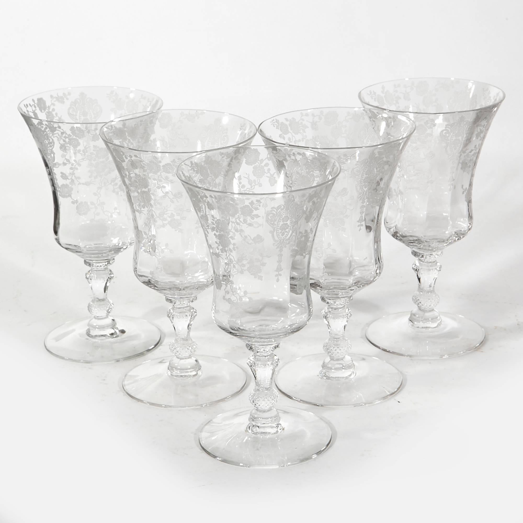 Cambridge Glass Co set of five water stems in the rosepoint pattern. Excellent condition.