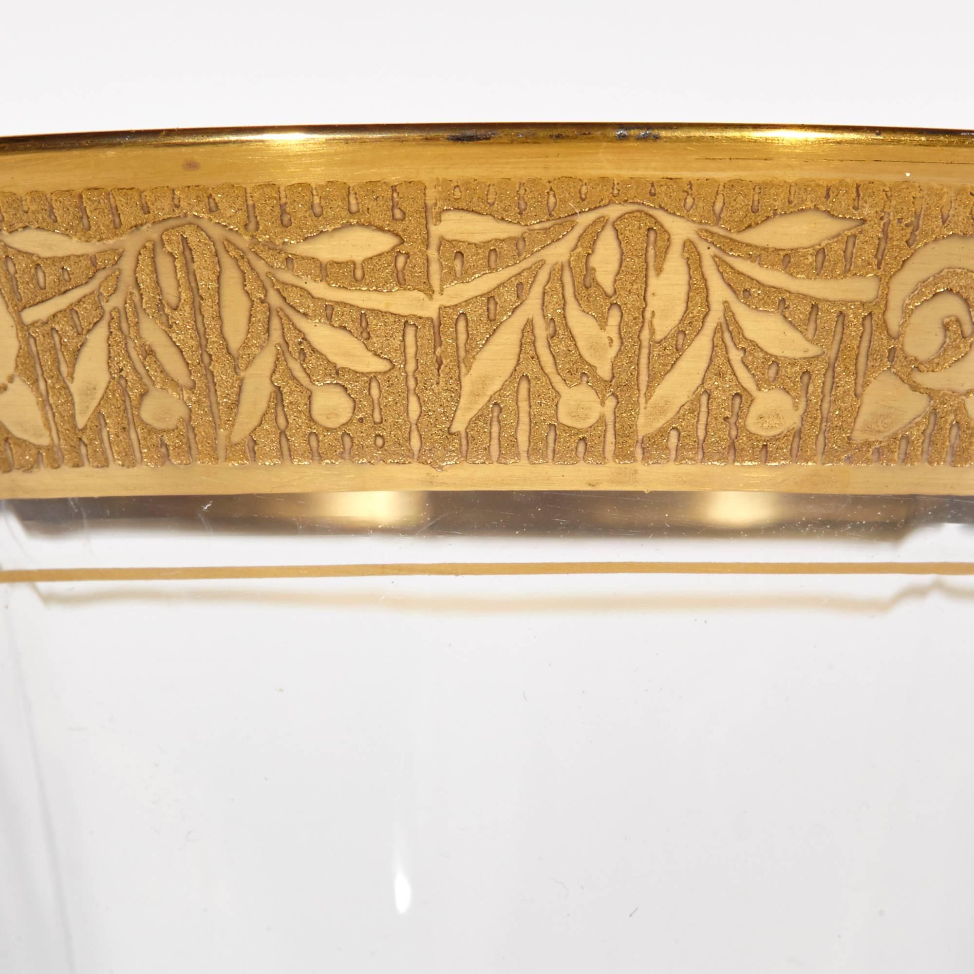 American Set of Nine Art Deco Tiffin Glass Floral Gold Rim Short Coupe Stems For Sale