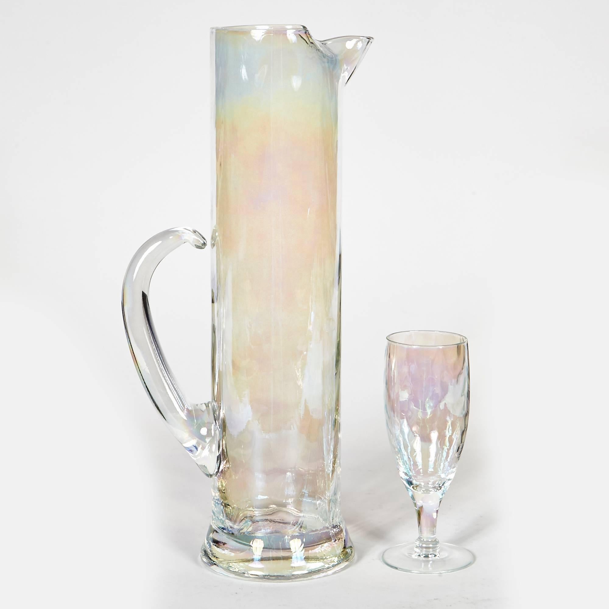American 1950s Iridescent Glass Beverage Entertainment Set of 32 Pieces For Sale