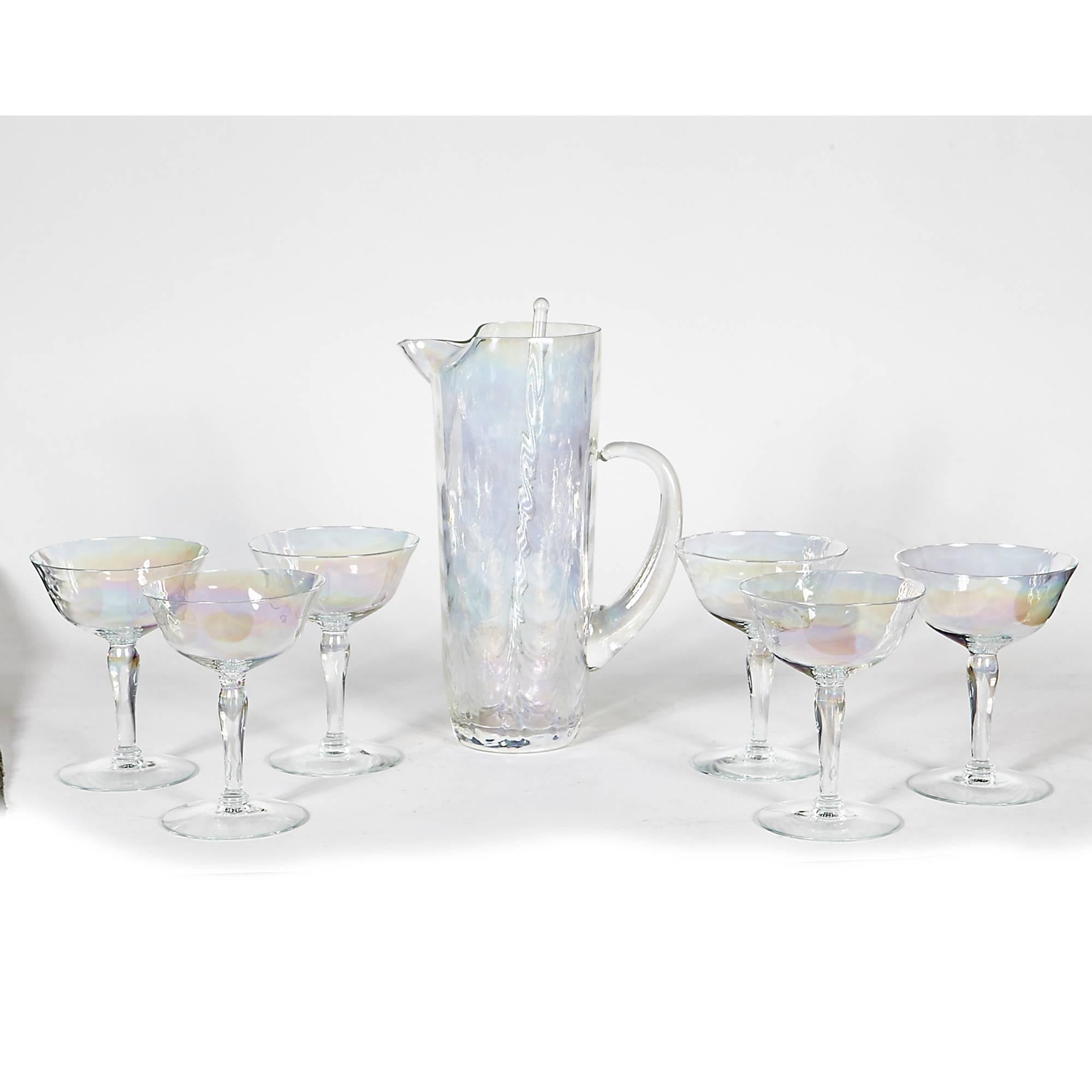 1950s Iridescent Glass Beverage Entertainment Set of 32 Pieces For Sale 1