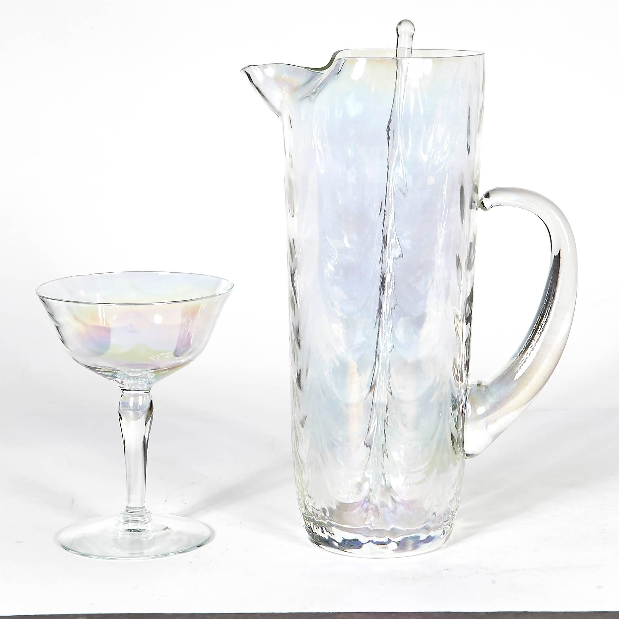 1950s Iridescent Glass Beverage Entertainment Set of 32 Pieces For Sale 2