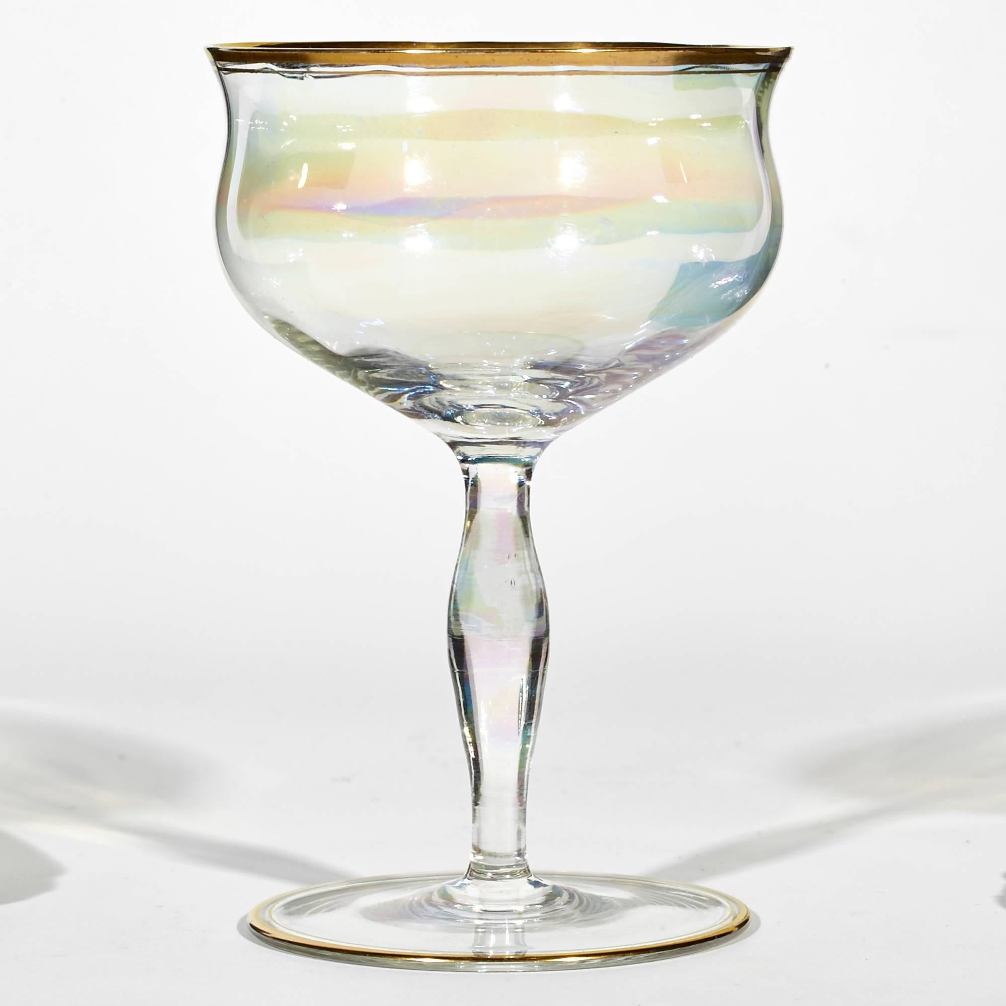 Mid-Century Modern 1960s Iridescent Glass Coupe Stems, Set of Six