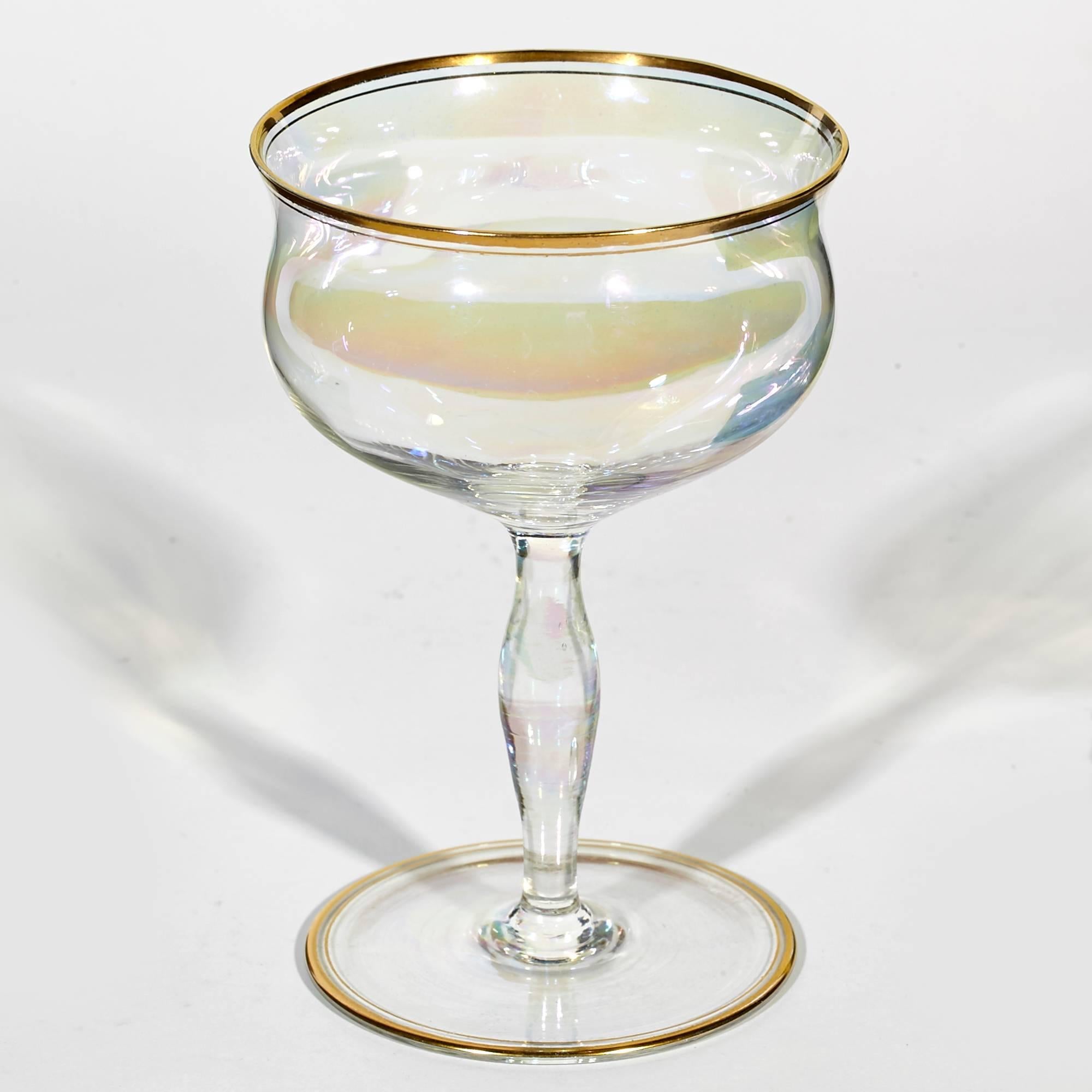 American 1960s Iridescent Glass Coupe Stems, Set of Six
