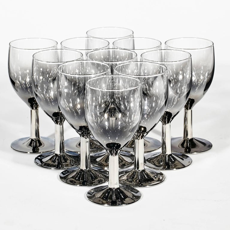 1960s Silver Glass Small Wine Stems, Set of 11 For Sale at 1stDibs
