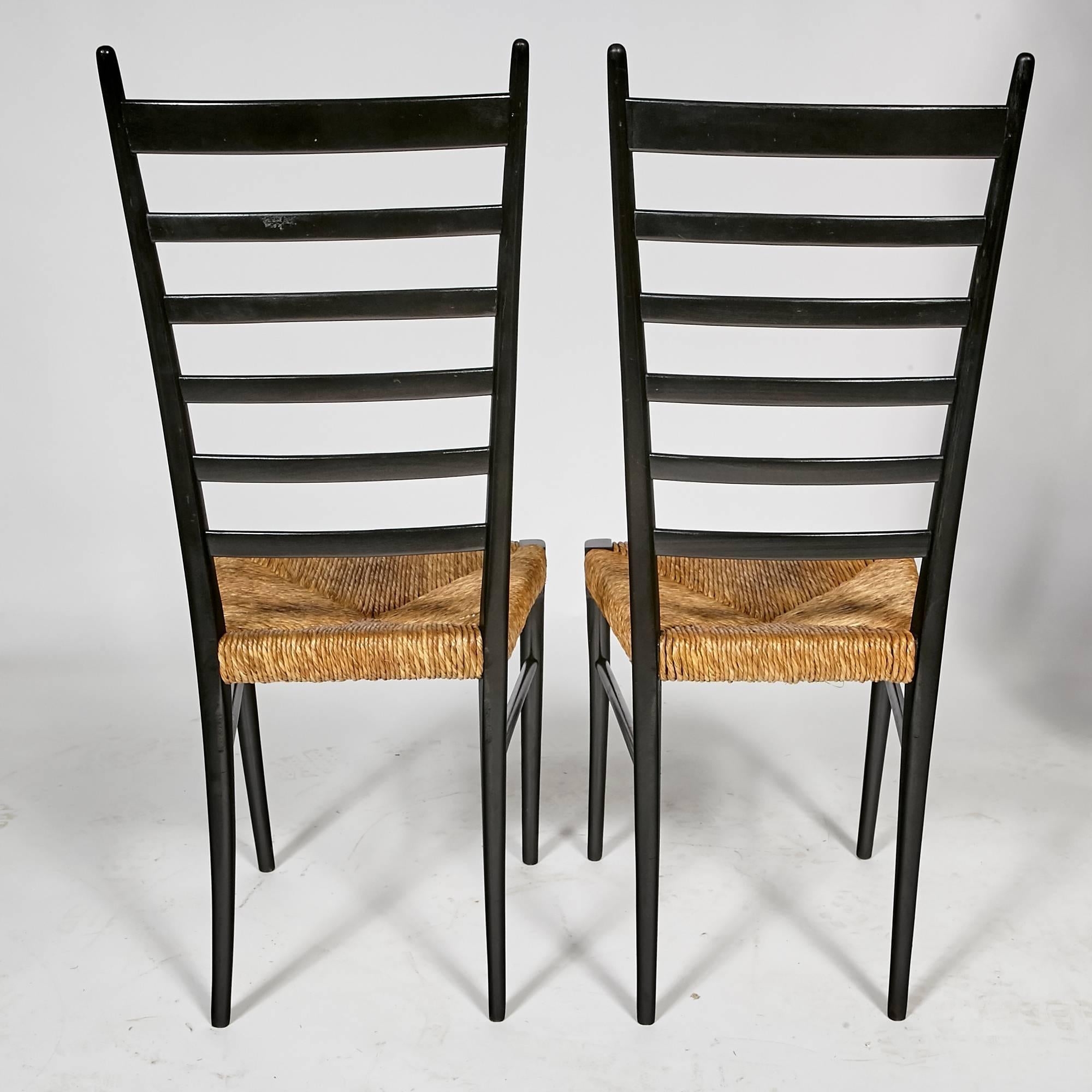 Rush Gio Ponti Ladder Back Chairs, 1950s For Sale