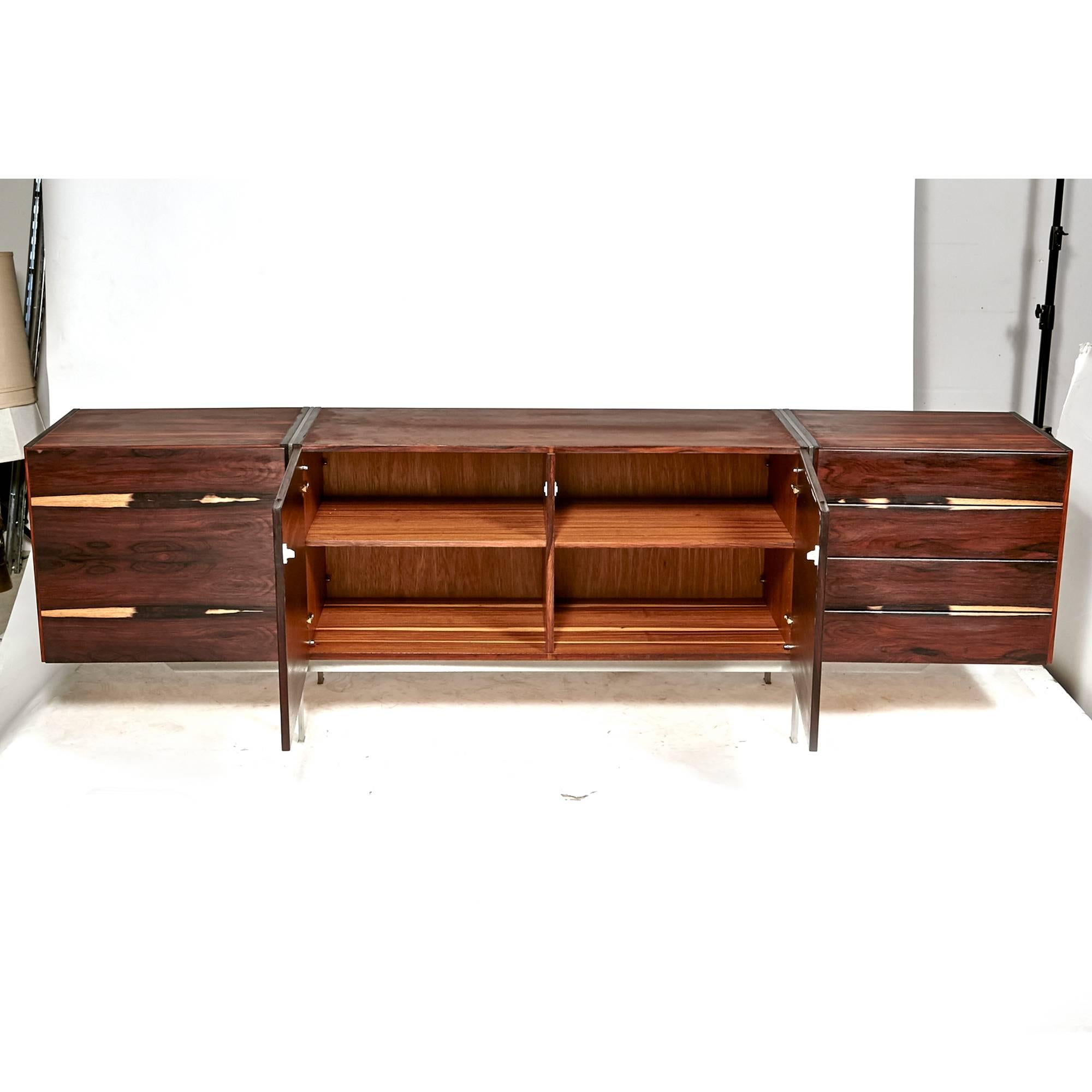 Danish Ib Kofod-Larsen Rosewood and Steel Low Sideboard, 1960s In Excellent Condition For Sale In Amherst, NH