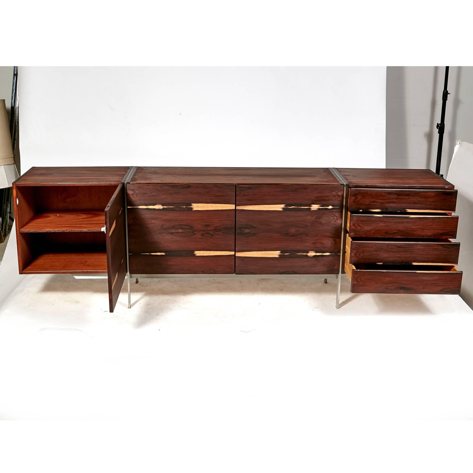 20th Century Danish Ib Kofod-Larsen Rosewood and Steel Low Sideboard, 1960s For Sale