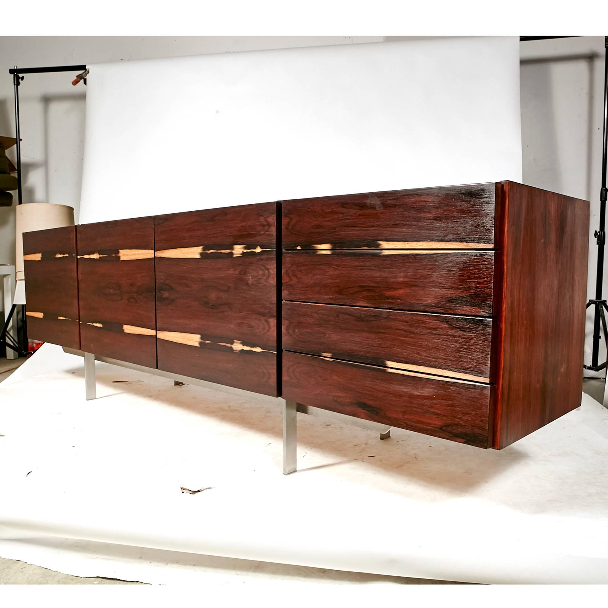 Scandinavian Modern Danish Ib Kofod-Larsen Rosewood and Steel Low Sideboard, 1960s For Sale