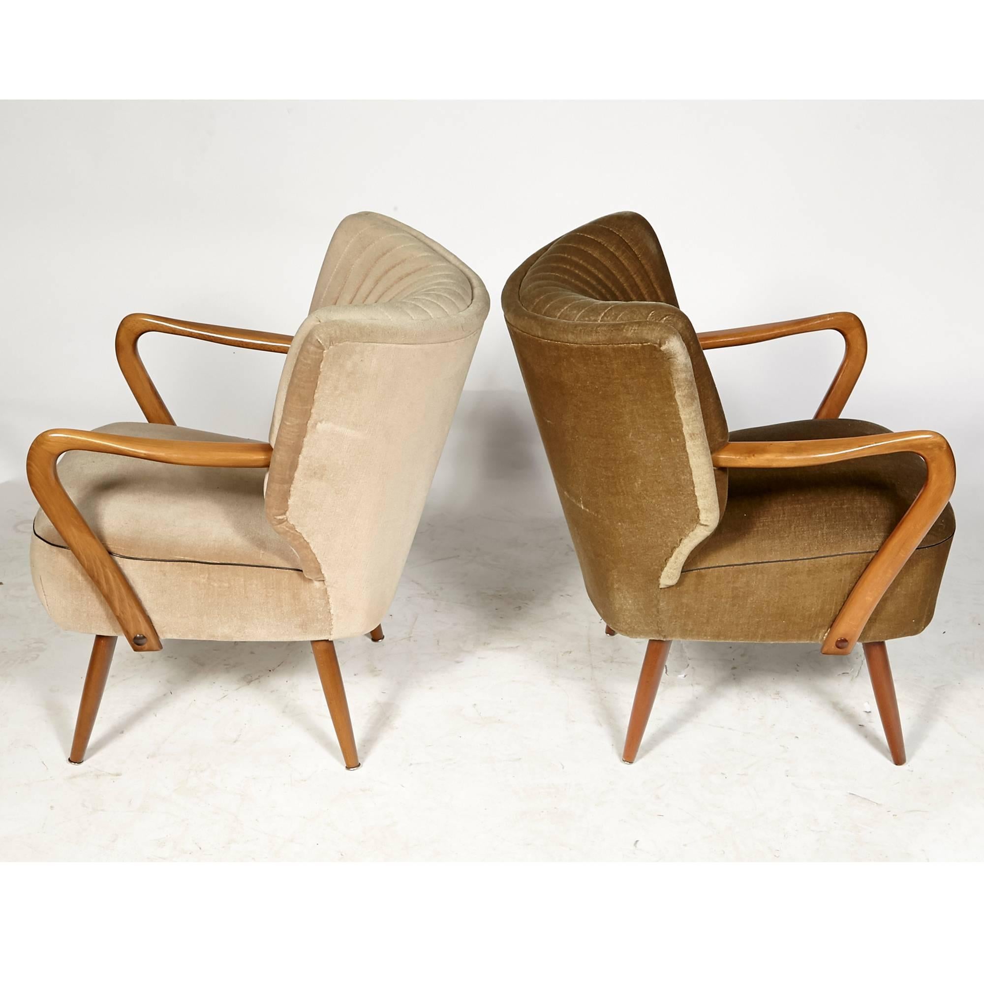 Fabric Swedish Pair of Lounge Chairs, 1950s