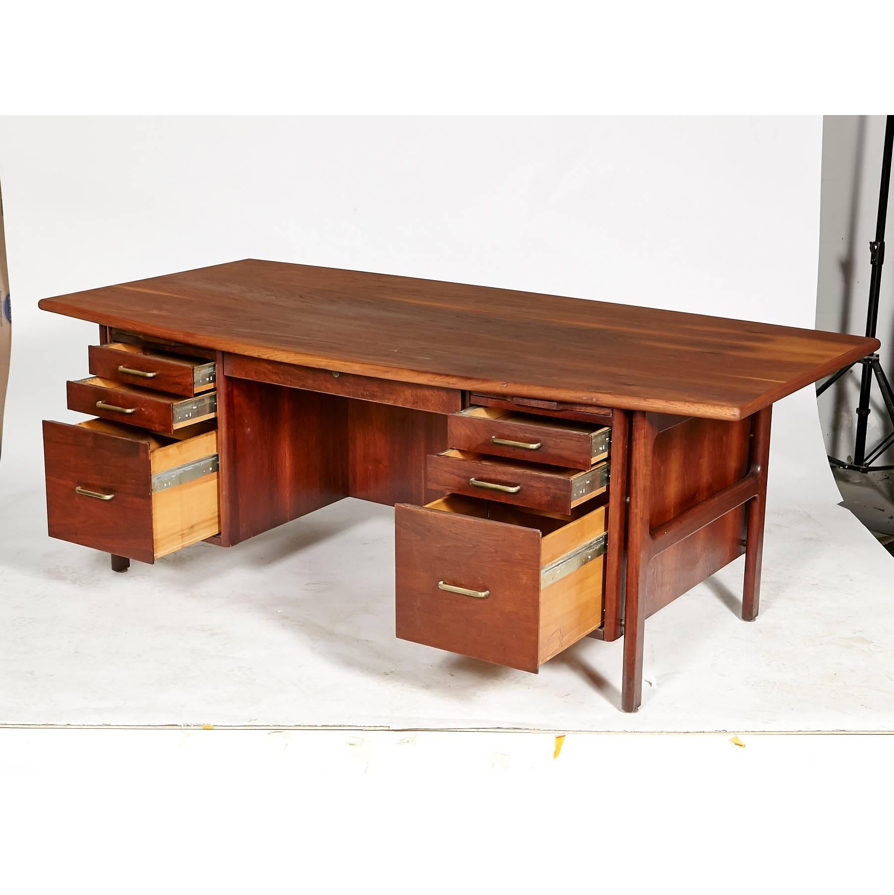 20th Century 1950s Danish-Style Walnut Wood Executive Desk