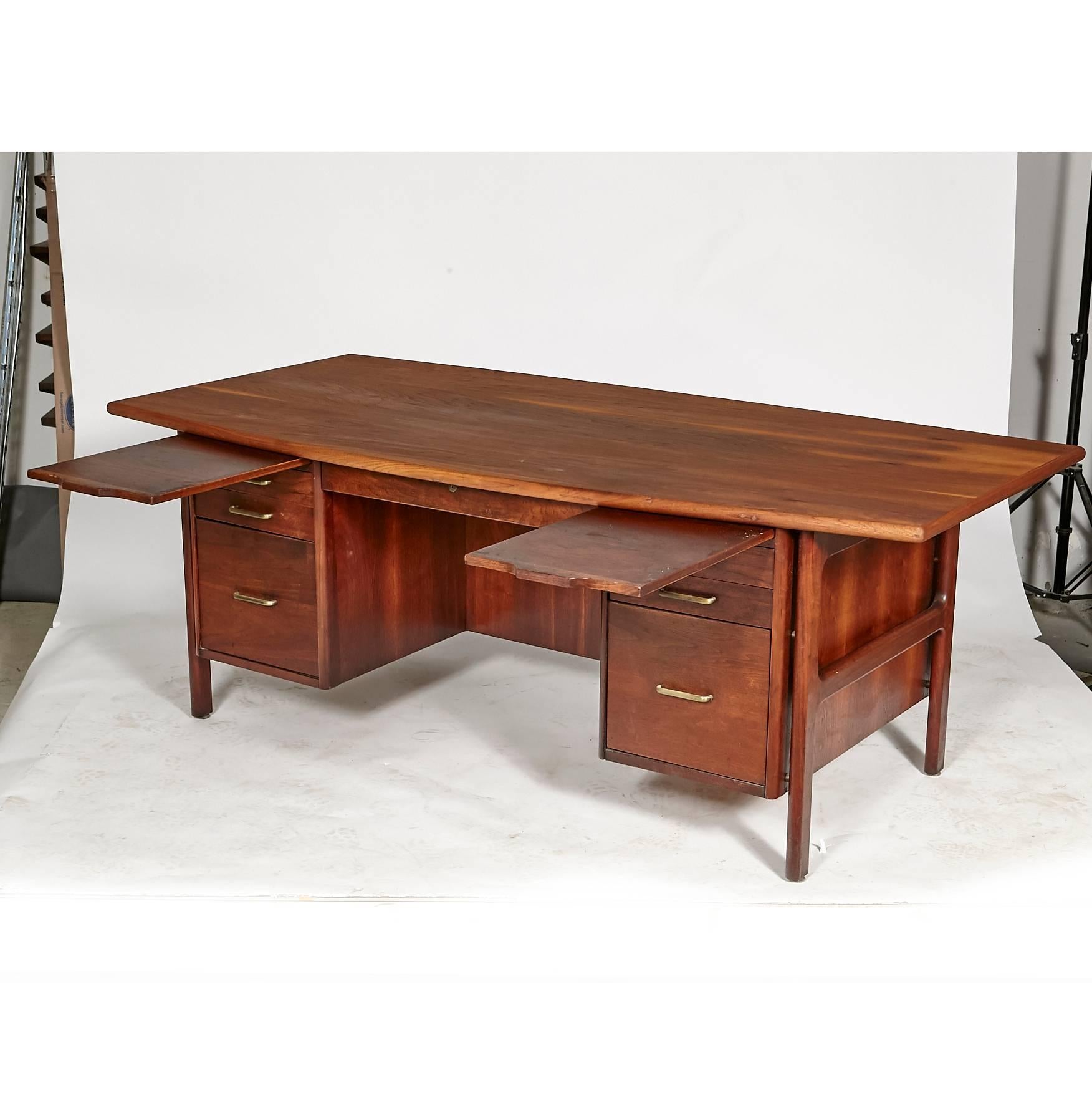 1950s Danish-Style Walnut Wood Executive Desk 2