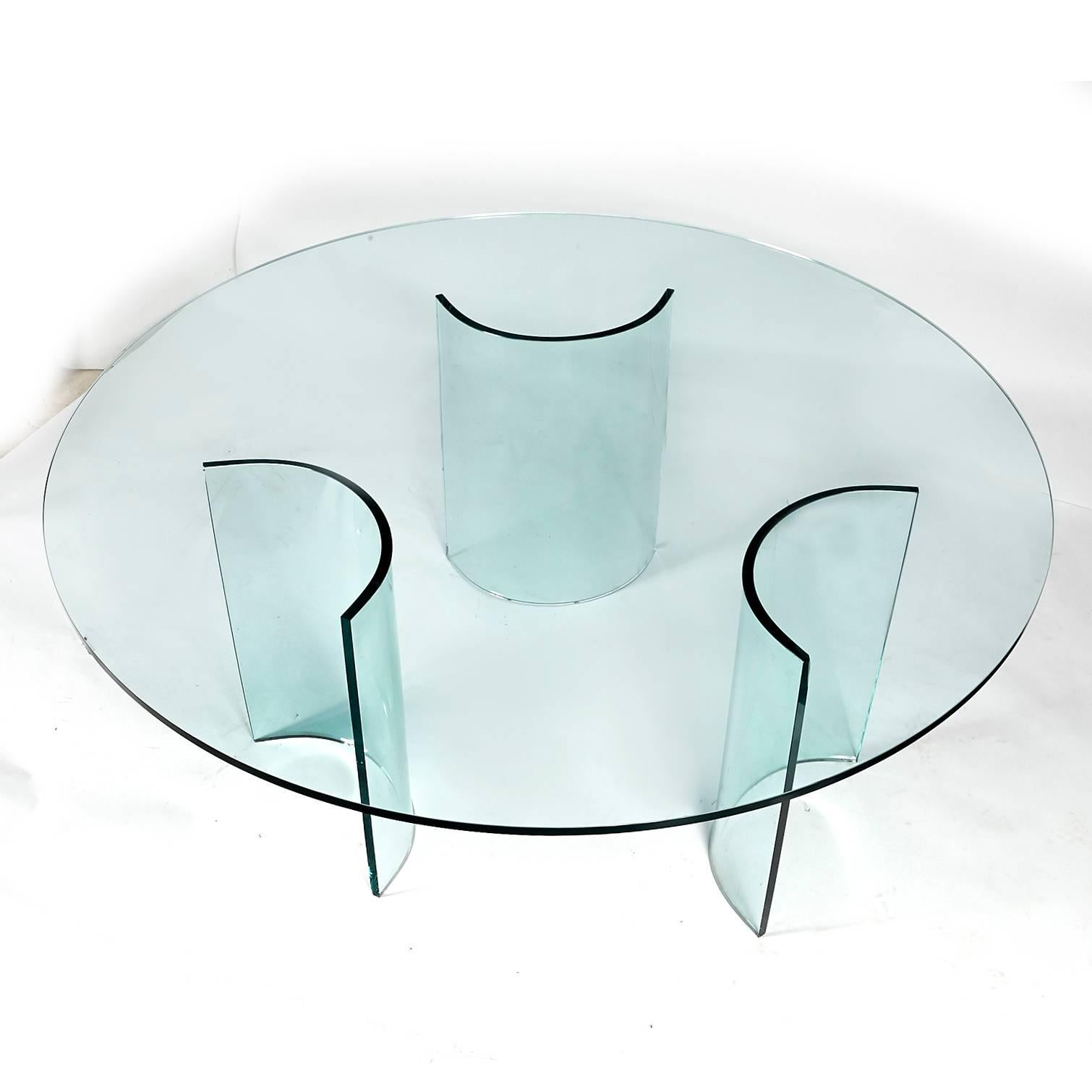 Round Large Glass Dining Table, Attributed to Pace Collection For Sale 1