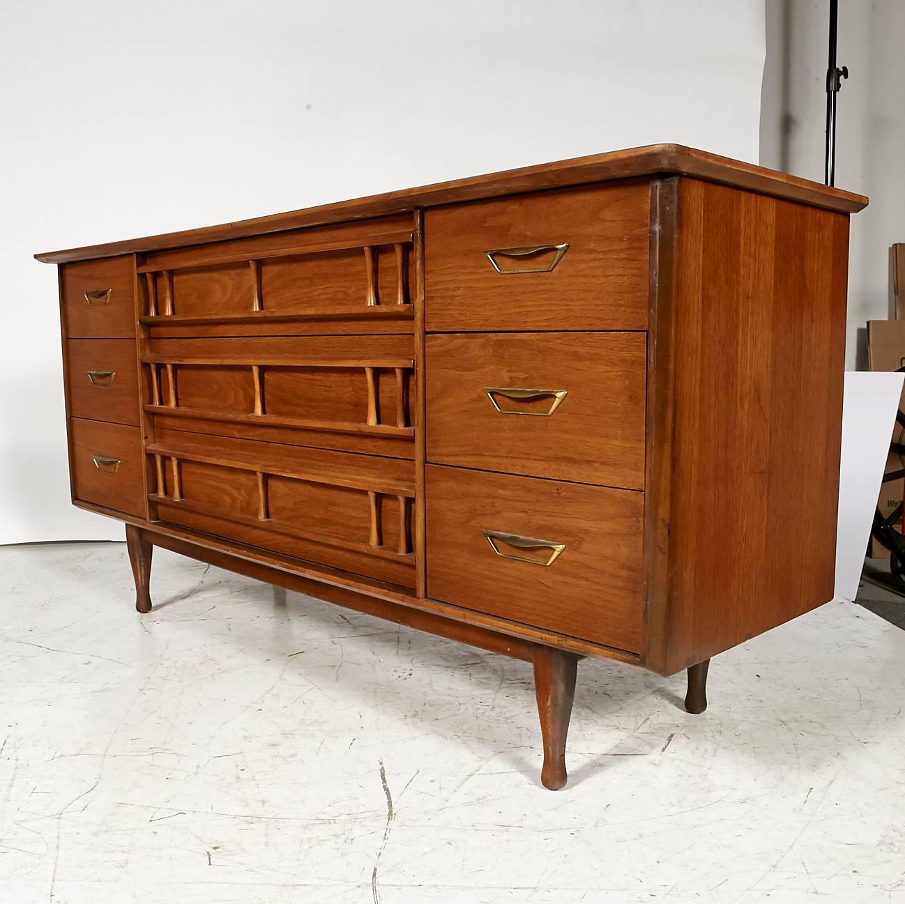 American 1960s Unagusta Walnut Wood Low Dresser For Sale
