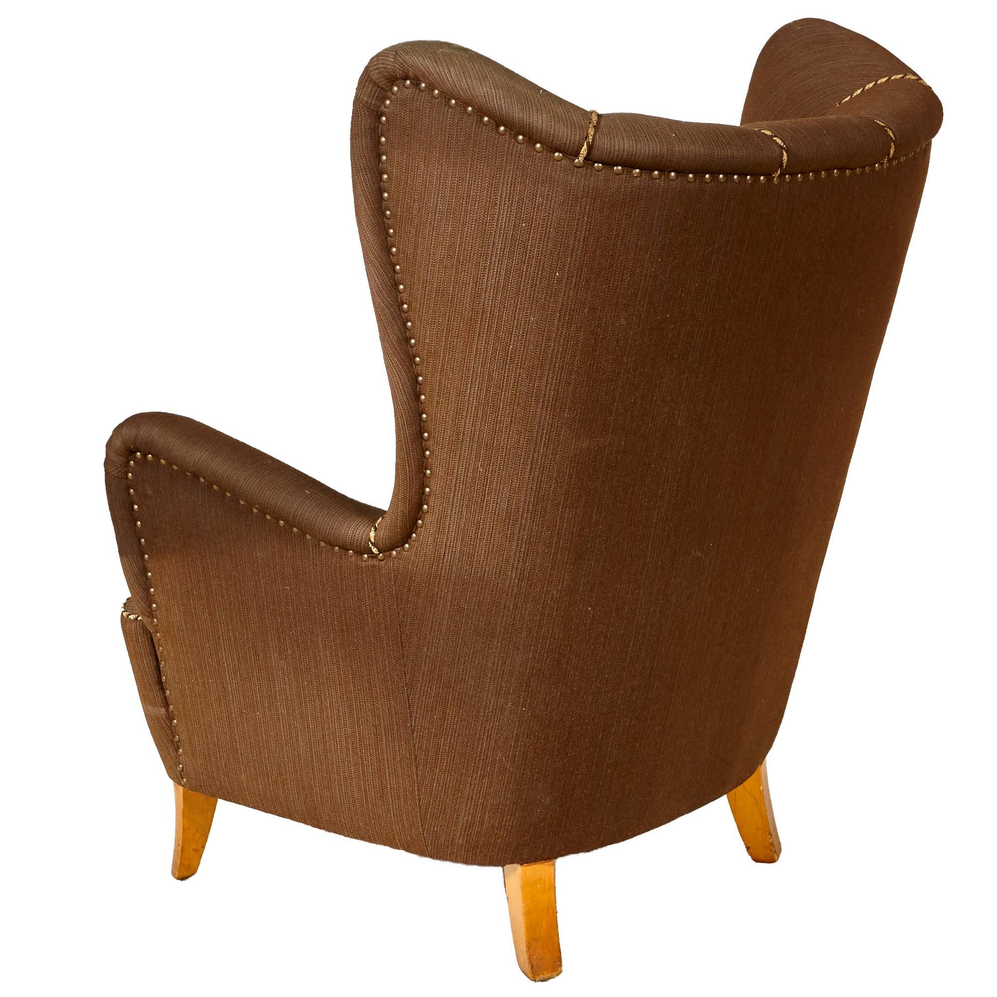 Fabric Danish Modern Lounge Chair, 1950s For Sale