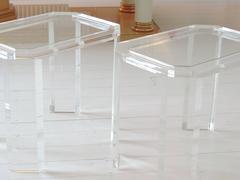 Pair of Lucite and Glass Side Tables Mid Century Hollywood Regency Night Stands
