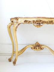 Gold Gilt Rococo Style Console with Serpentine Marble Louis