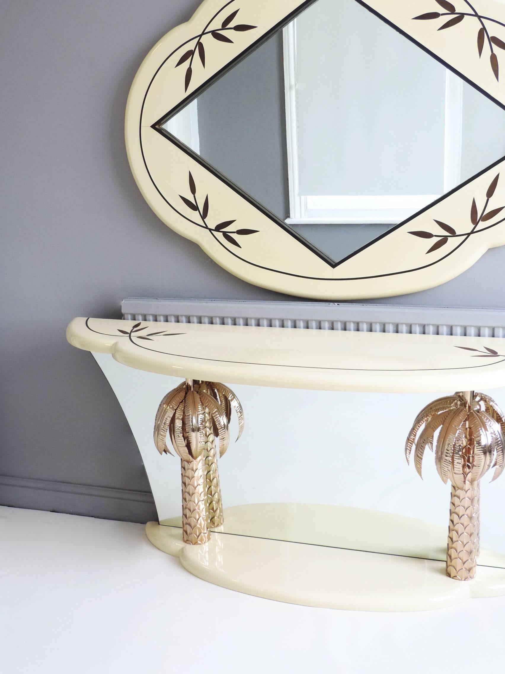 Mid Century Palm Tree Copper Brass Console Table and Mirror Hollywood Regency In Good Condition In London, GB
