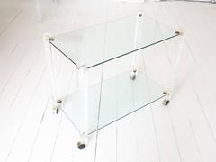 Lucite Glass Brass Cocktail Drinks Trolley Bar Cart Hollywood Regency Midcentury