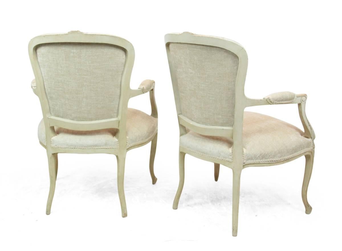 Hardwood Pair of Louis XV Style Painted Chairs, circa 1880 For Sale