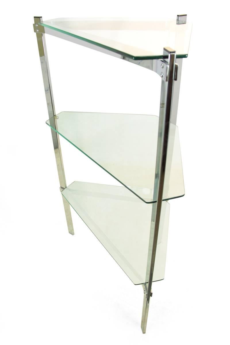 Chrome and Glass Corner Shelf by Merrow Associates, circa 1960 In Excellent Condition In Paddock Wood, Kent