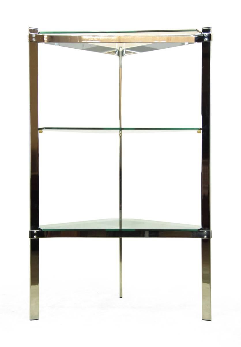 Chrome and Glass Corner Shelf by Merrow Associates, circa 1960 1